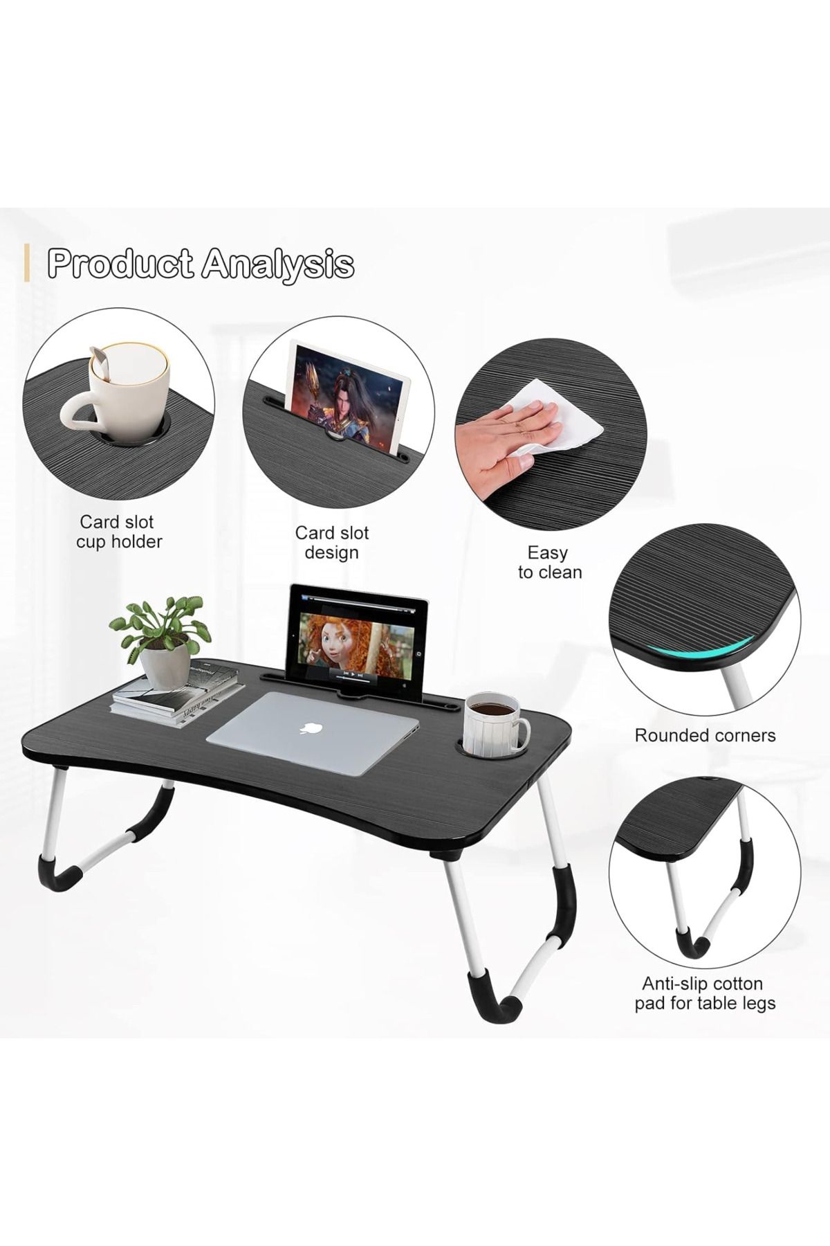 Primo Plus-Portable Folding Laptop Desk For Bed，With Ipad And Cup Holder Adjustable Lap Tray Notebook Stand 3