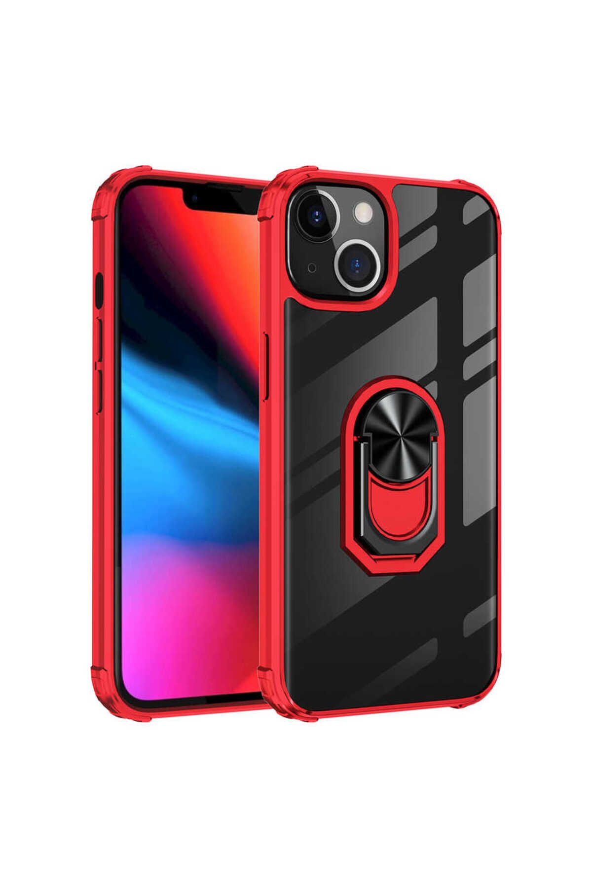 halkhouse İphone 13 Kılıf Sert Silikon Dayanıklı Şeffaf Renkli Yüzüklü Mola Kapak