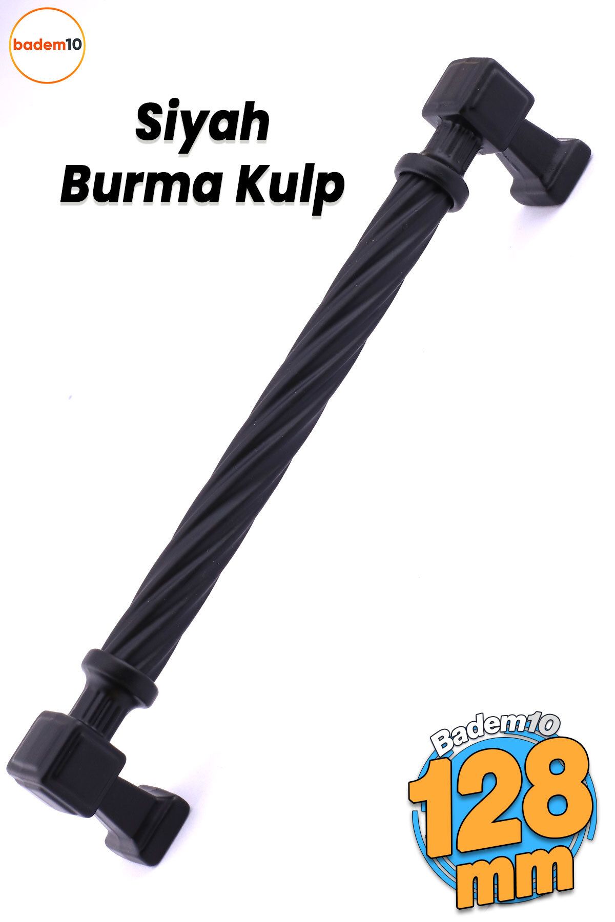 Badem10 Burma Mat Siyah Metal Kulp 128 mm 12.8 cm Mobilya Çekmece Mutfak Dolabı Dolap Modern Kapak Kulpları