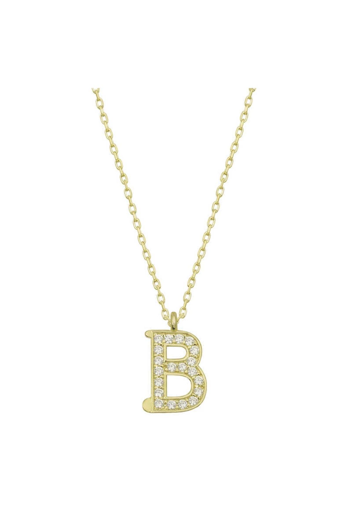Modafiks 925 Ayar Gümüş Gold B Harfi Kadın Gümüş Kolye (T6607) (336336)