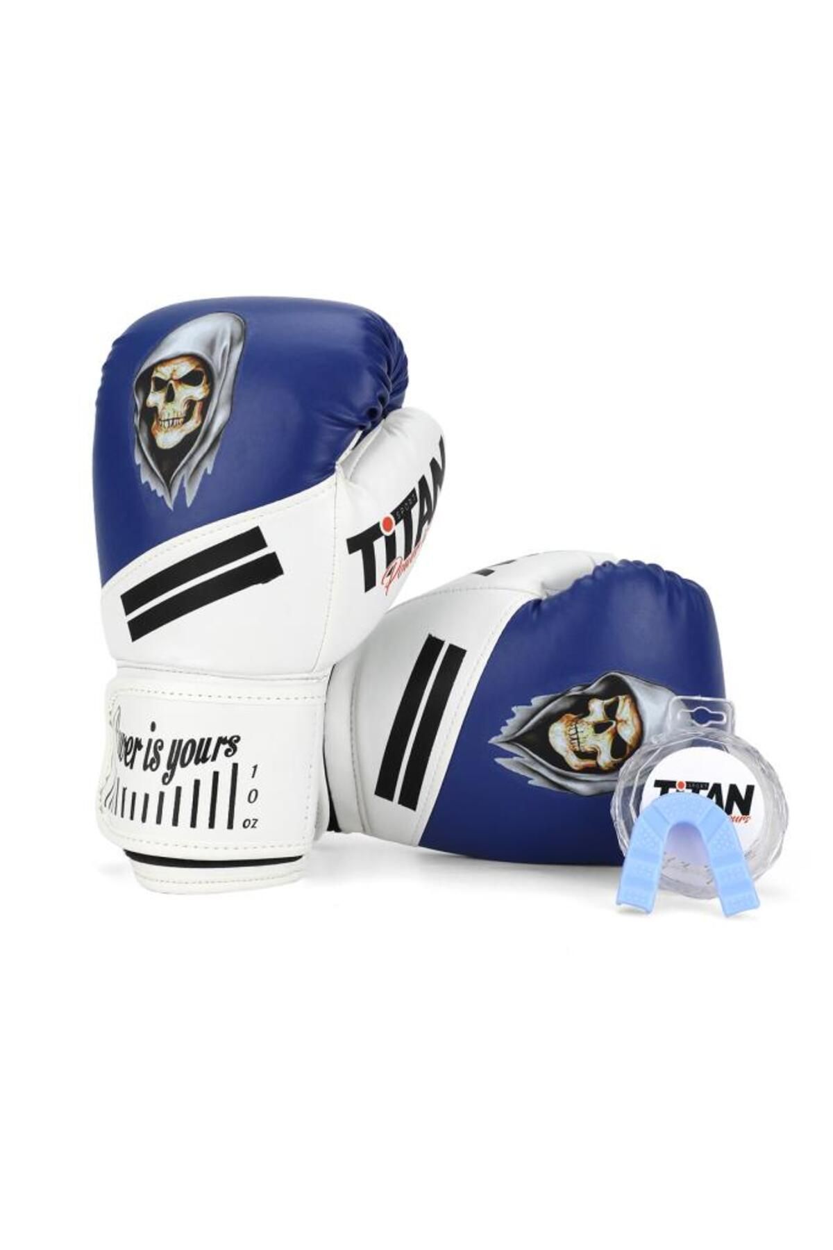 Titan Sport Mavi Beyaz Hayalet Kurukafa Desenli Boks Eldiveni 2'li Set