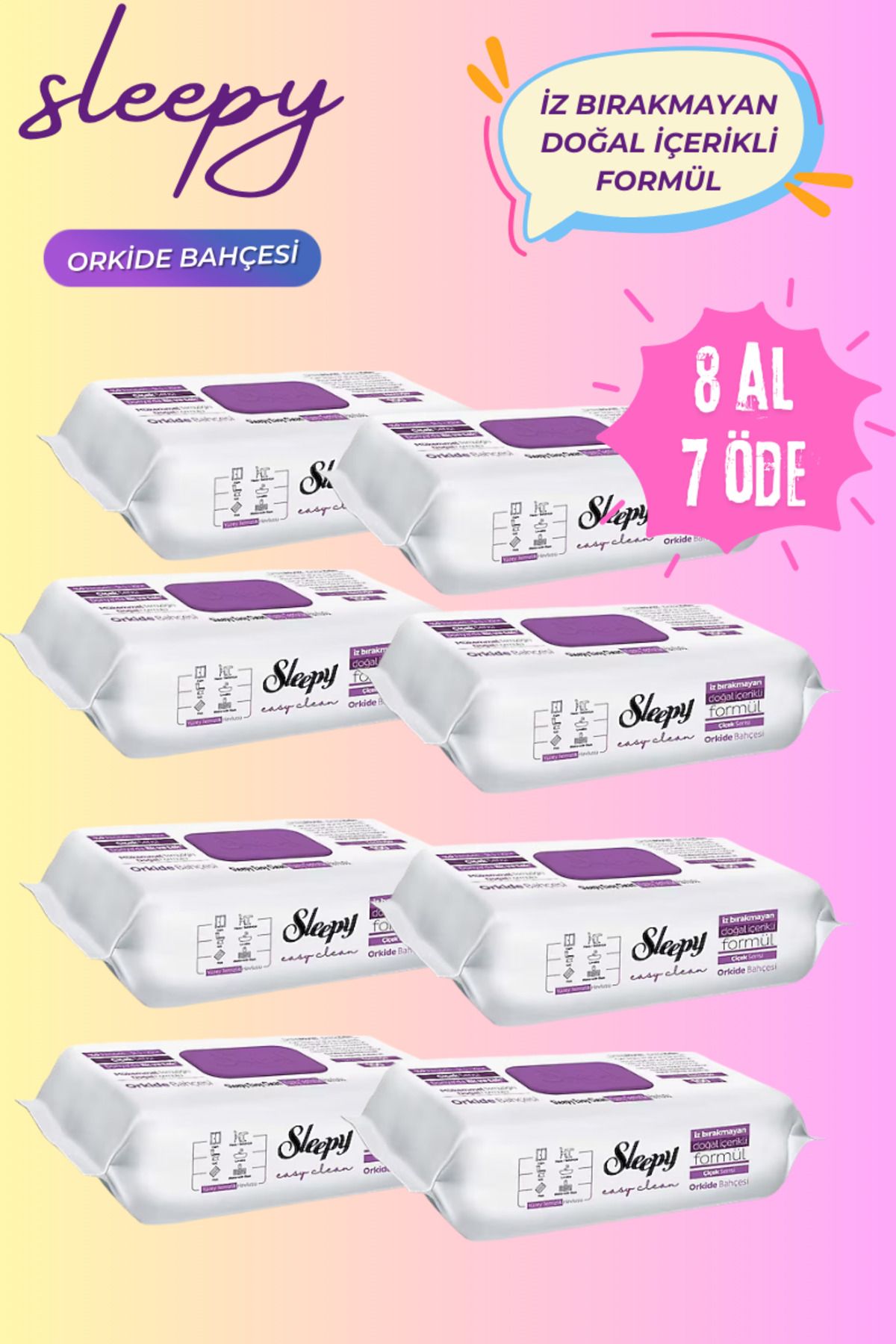 Sleepy Easy Clean Orkide Bahçesi Yüzey Temizlik Havlusu Mendili - 100 Yaprak 8 Al 7 Öde