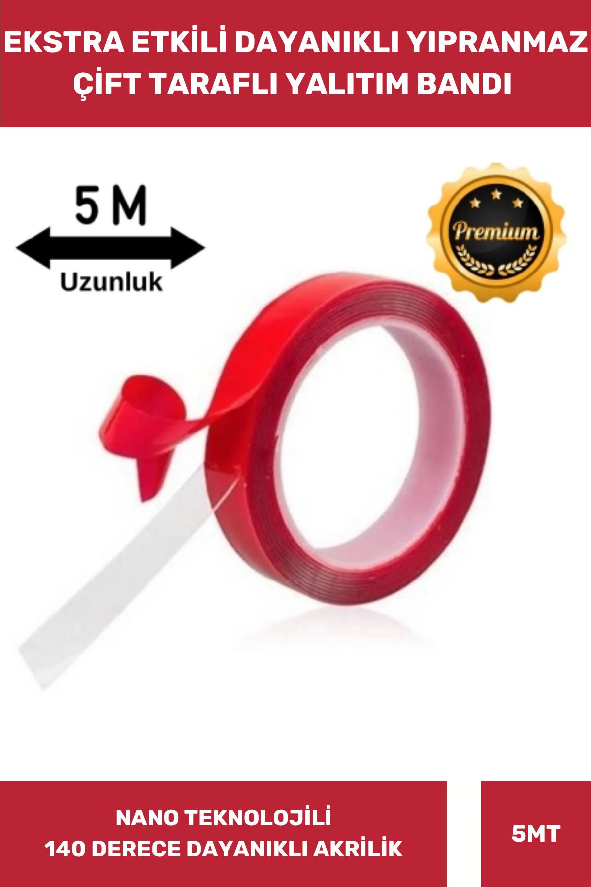 Thriftbuds Premium Çok Amaçlı Ekstra Güçlü Çift Taraflı Dış Mekan Montaj Tamir 5mt Şeffaf Silikon Bant 1 Adet