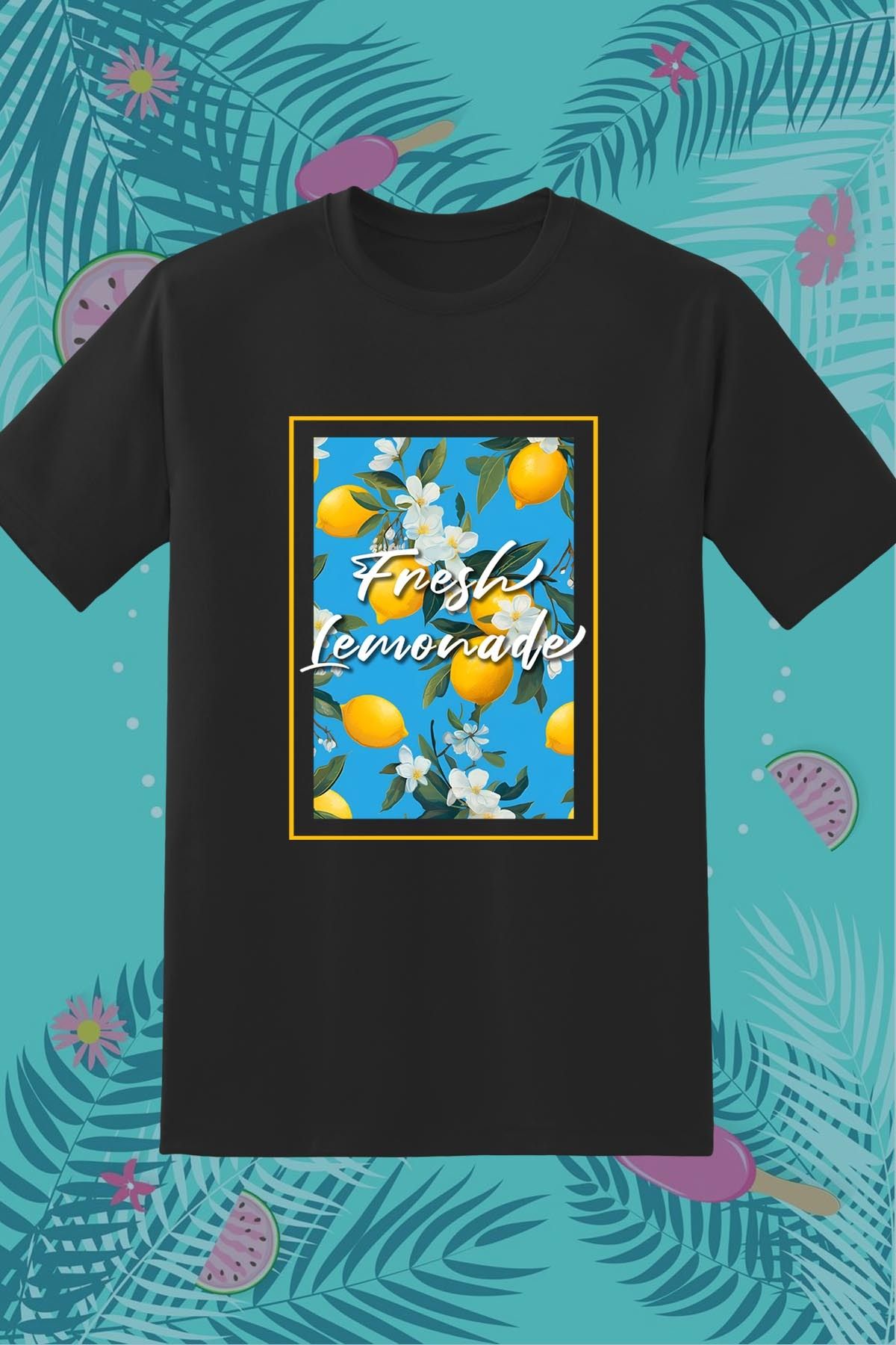 362BASKI Yaz Temalı Limon Fresh Lemonade Baskılı Tshirt