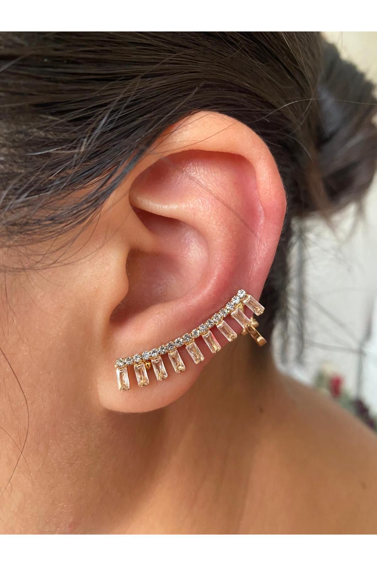 sain jewelry taşlı gold kadın küpe çelik Renk Atmaz