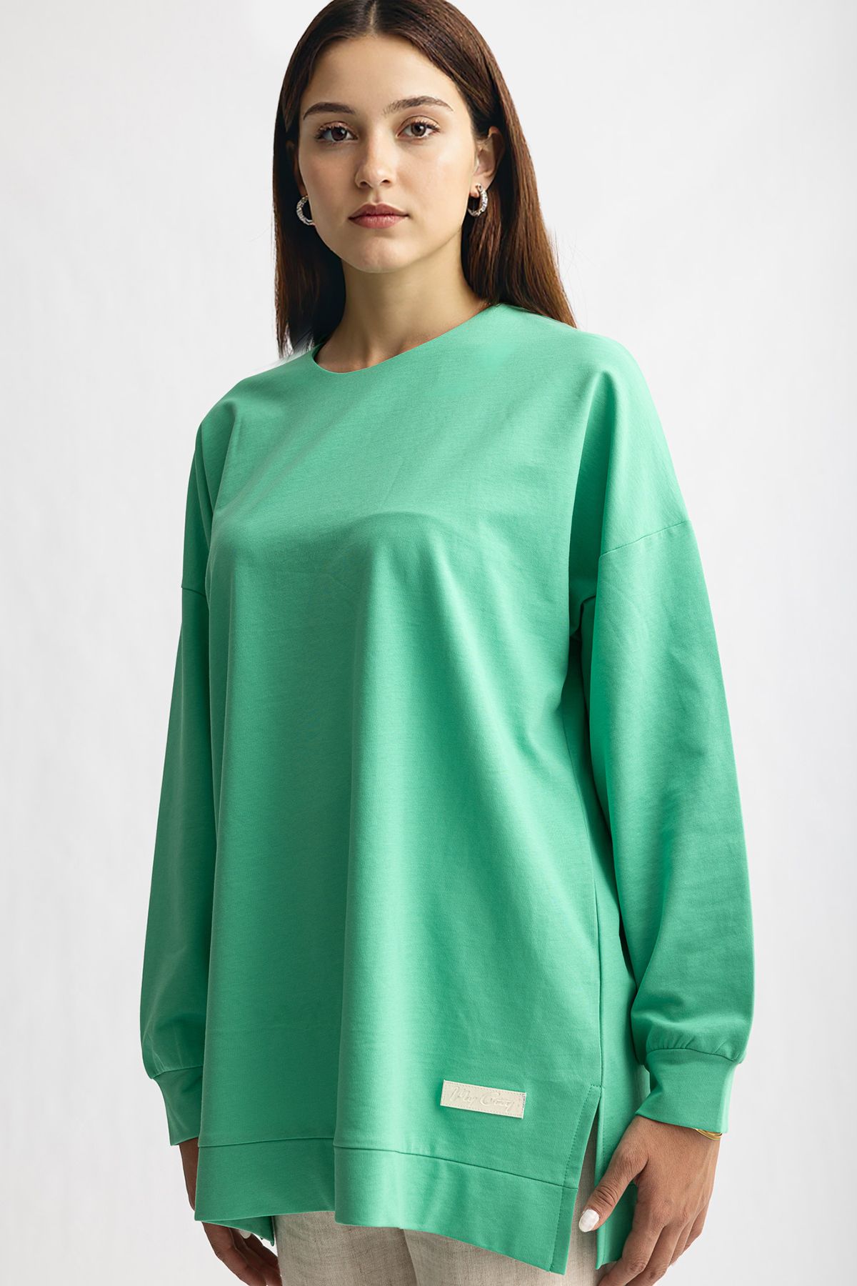 Suede Style 5415 -2 İplik İnce Rahat, Basic Düz Kadın Uzun Sweatshirt