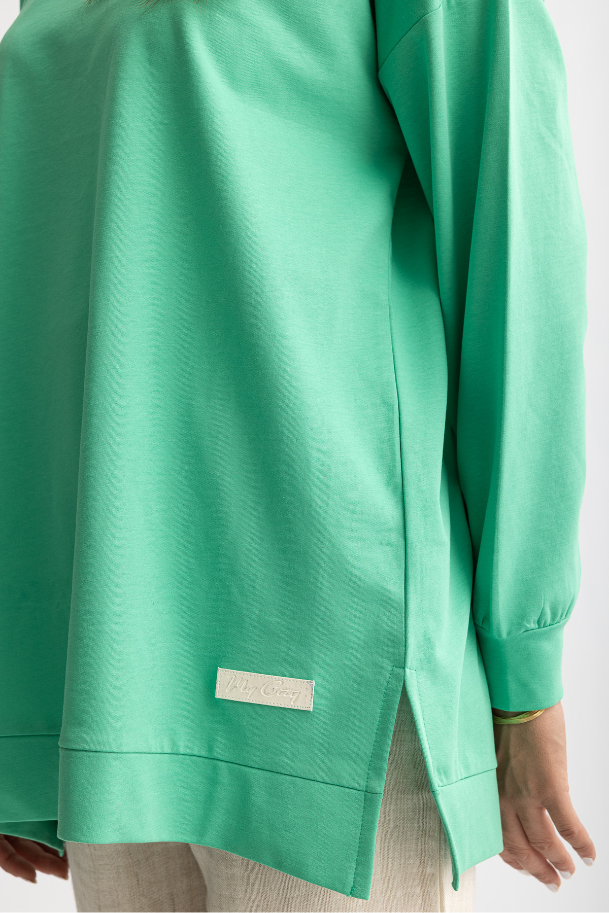Suede Style 5415 -2 İplik İnce Rahat, Basic Düz Kadın Uzun Sweatshirt görsel 4
