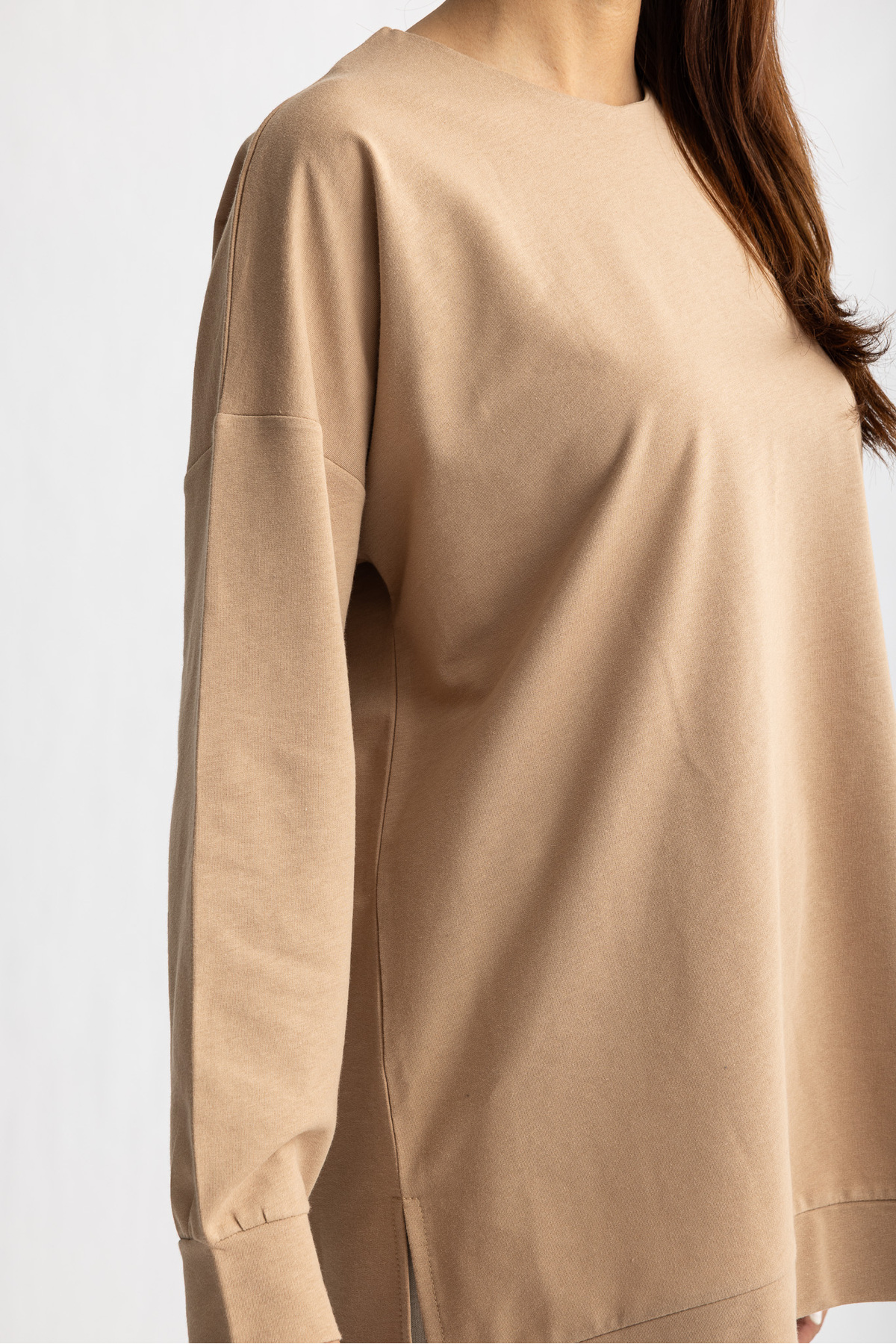 Suede Style  5415 -2 İplik İnce Rahat, Basic Düz Kadın Uzun Sweatshirt - Görsel 4