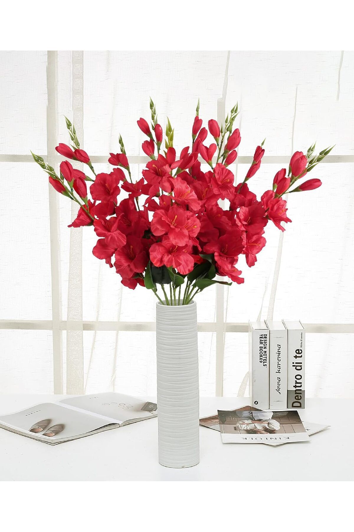 fesleğen çiçek Yapay Çiçek Glayör Gladiola 70cm 5 dal kırmızı