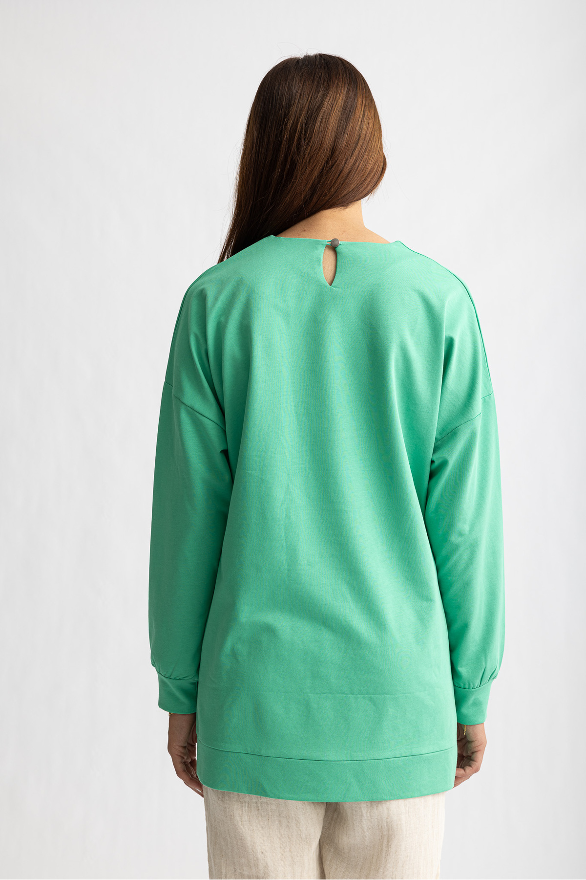 Suede Style 5415 -2 İplik İnce Rahat, Basic Düz Kadın Uzun Sweatshirt görsel 3
