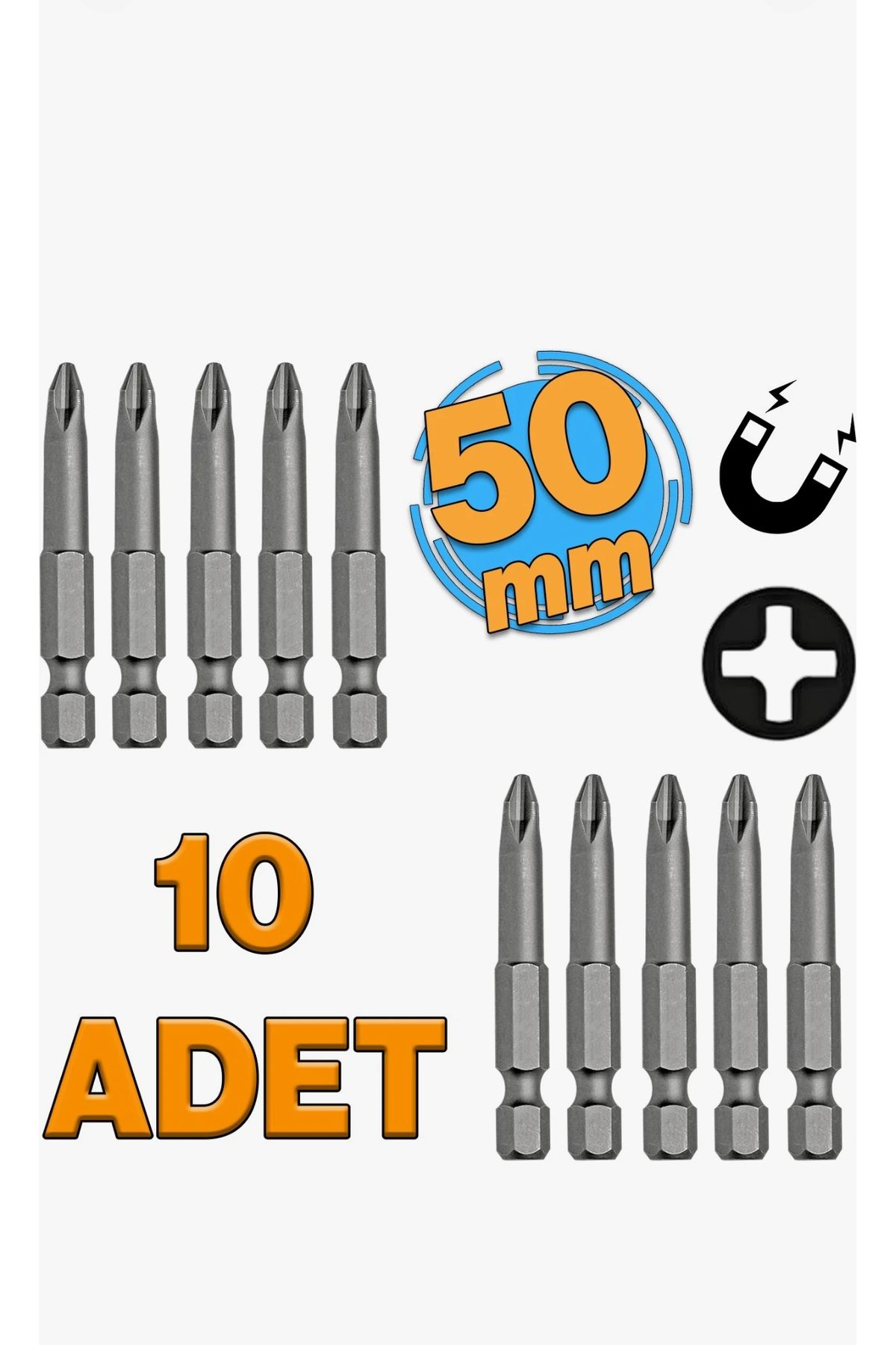 zimak Gfb Mıknatıslı Bits Uç PH 2x50 mm Matkap Vidalama Ucu (10 Adet)