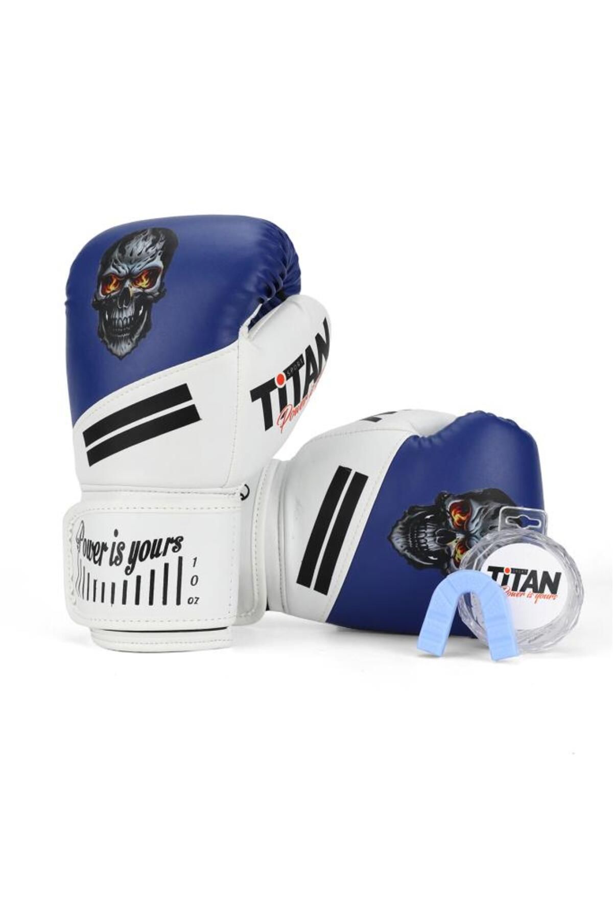 Titan Sport Mavi Beyaz Kurukafa Desenli Boks Eldiveni 2'li Set