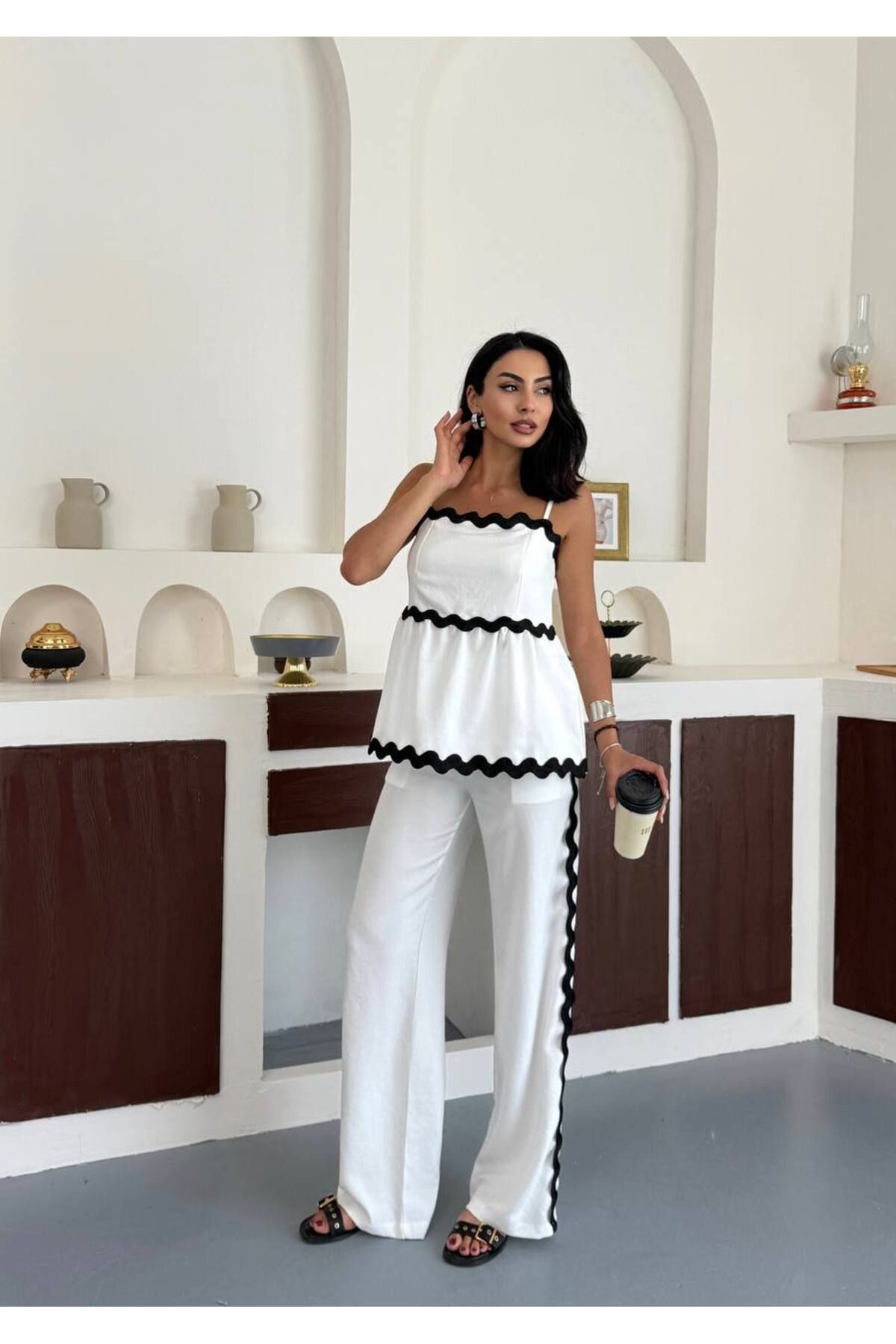 jennyfer garment İTHAL KETEN KUMAŞ BLUZ PANTOLON TAKIM