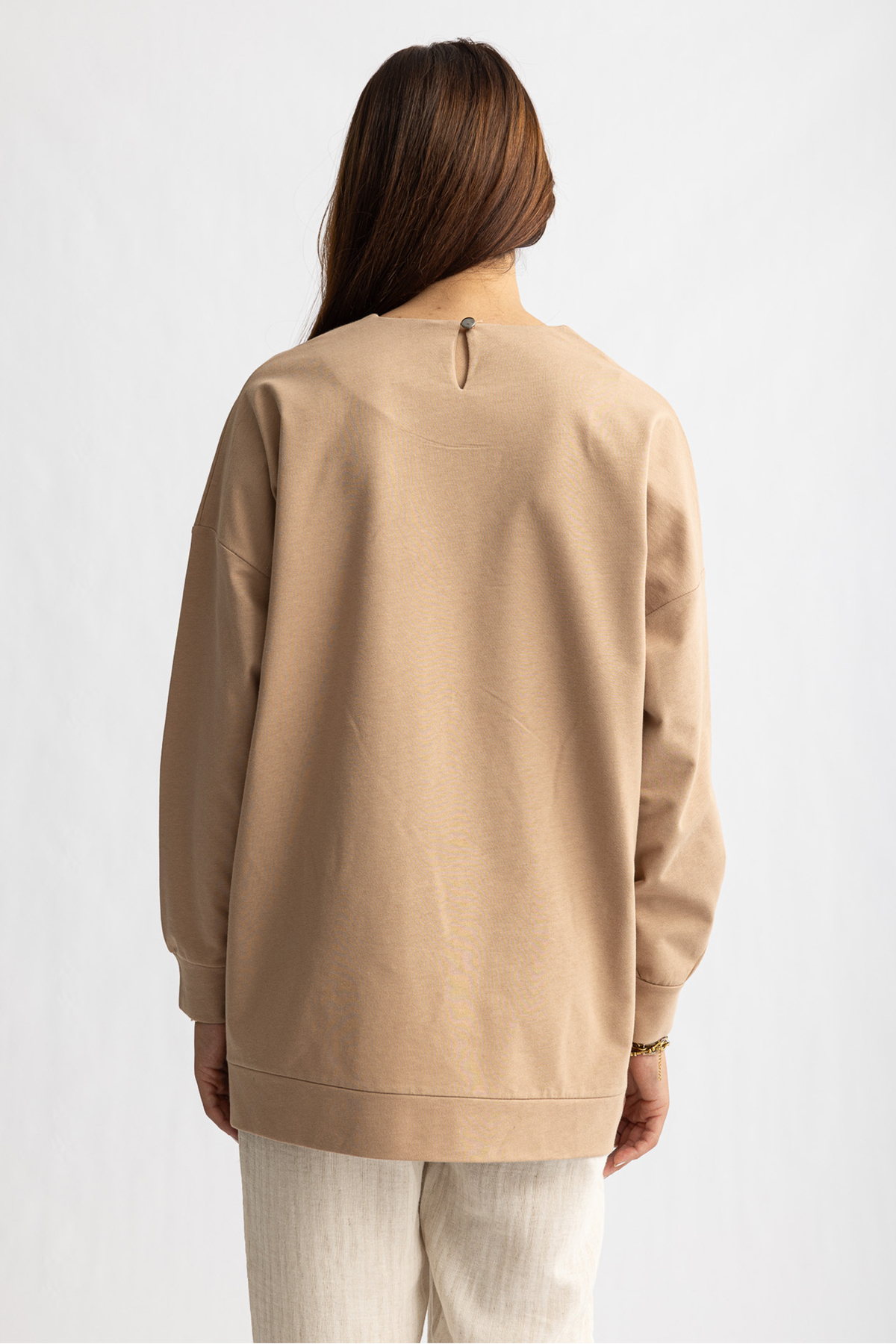 Suede Style  5415 -2 İplik İnce Rahat, Basic Düz Kadın Uzun Sweatshirt - Görsel 3