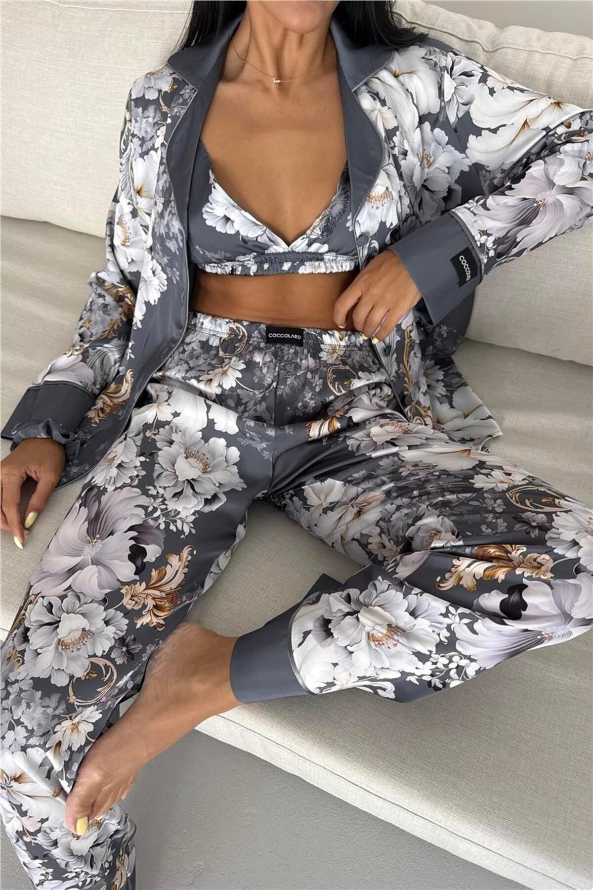 COCCOLARSI Corso D'acqua Saten Üçlü Pijama Takımı CDK21