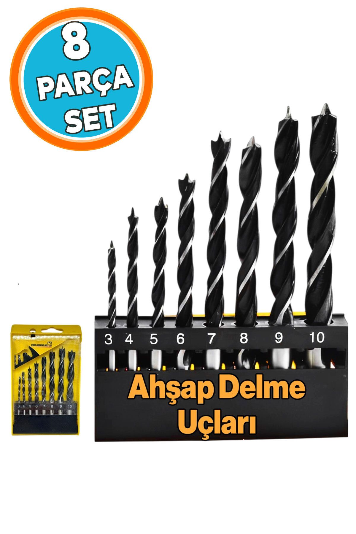 NZB Ahşap Delme Matkap Ucu Set 8 'li Paket Ağaç Sunta Kartonpiyer Delme 3 4 5 6 7 8 9 10 mm Çap