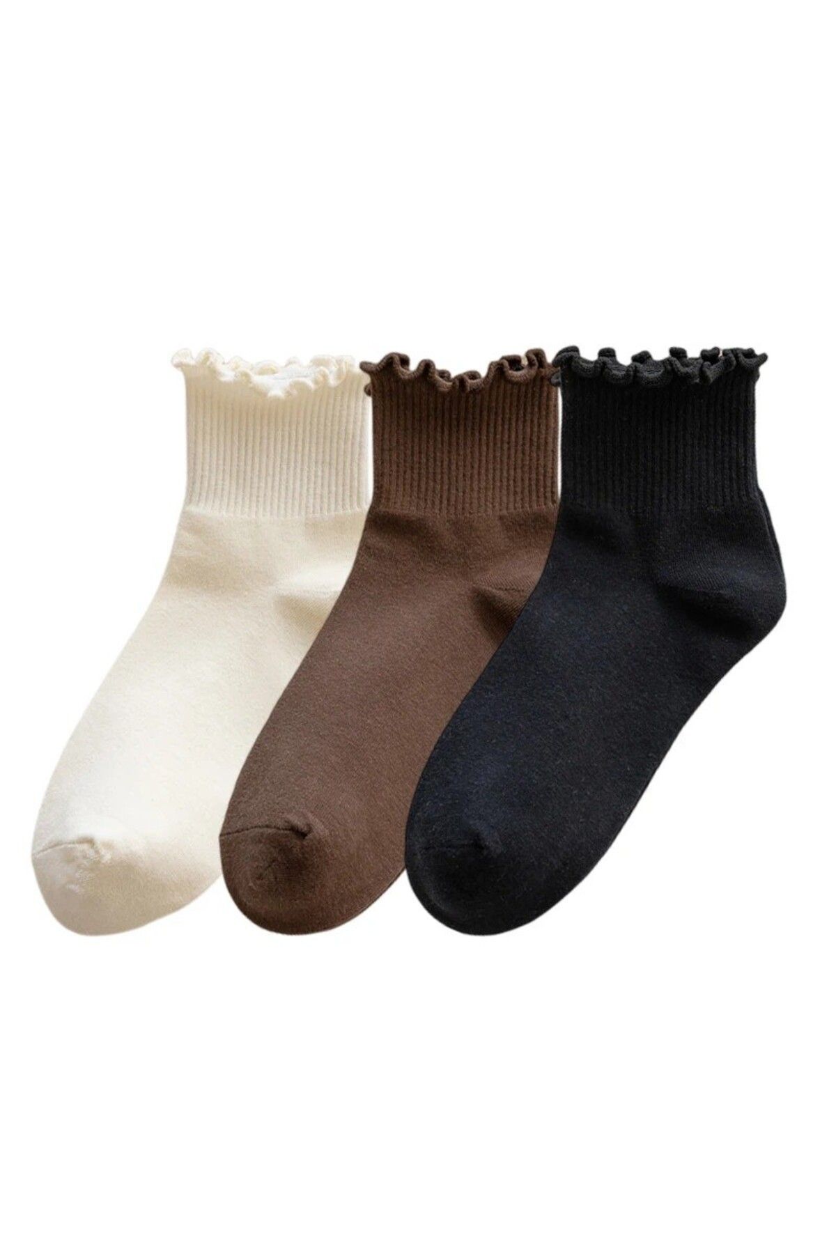 çorapmanya 3 Çift Yarım Konç Çok Renkli Fırfırlı Unisex Kolej Tenis Çorap