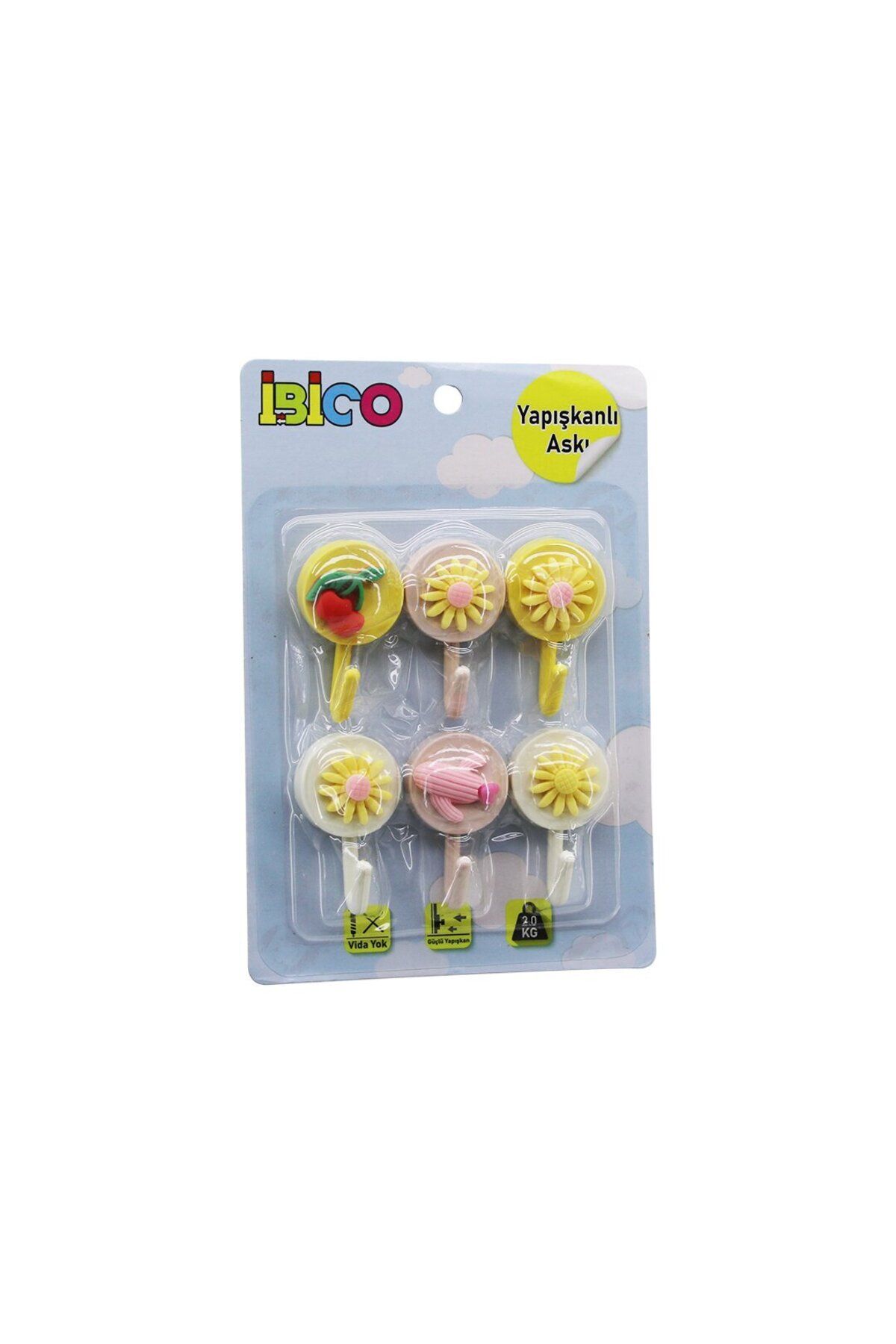 Zayla 6PCS ÇİÇEK - MEYVE FİGÜRLÜ PLASTİK ASKI YAPIŞKANLI MONTAJ 2KG TAŞIMA (5165)