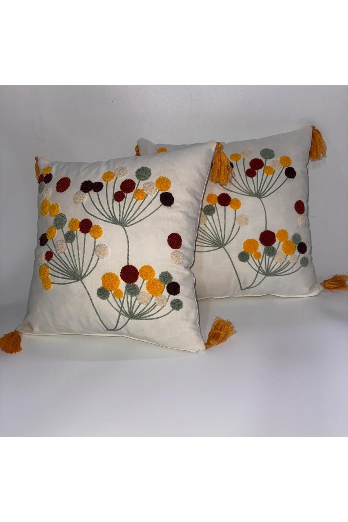 Nils Aksesuar Official Retro Bloom 2'li Keten Kumaş 40x40 Beyaz Kırlent