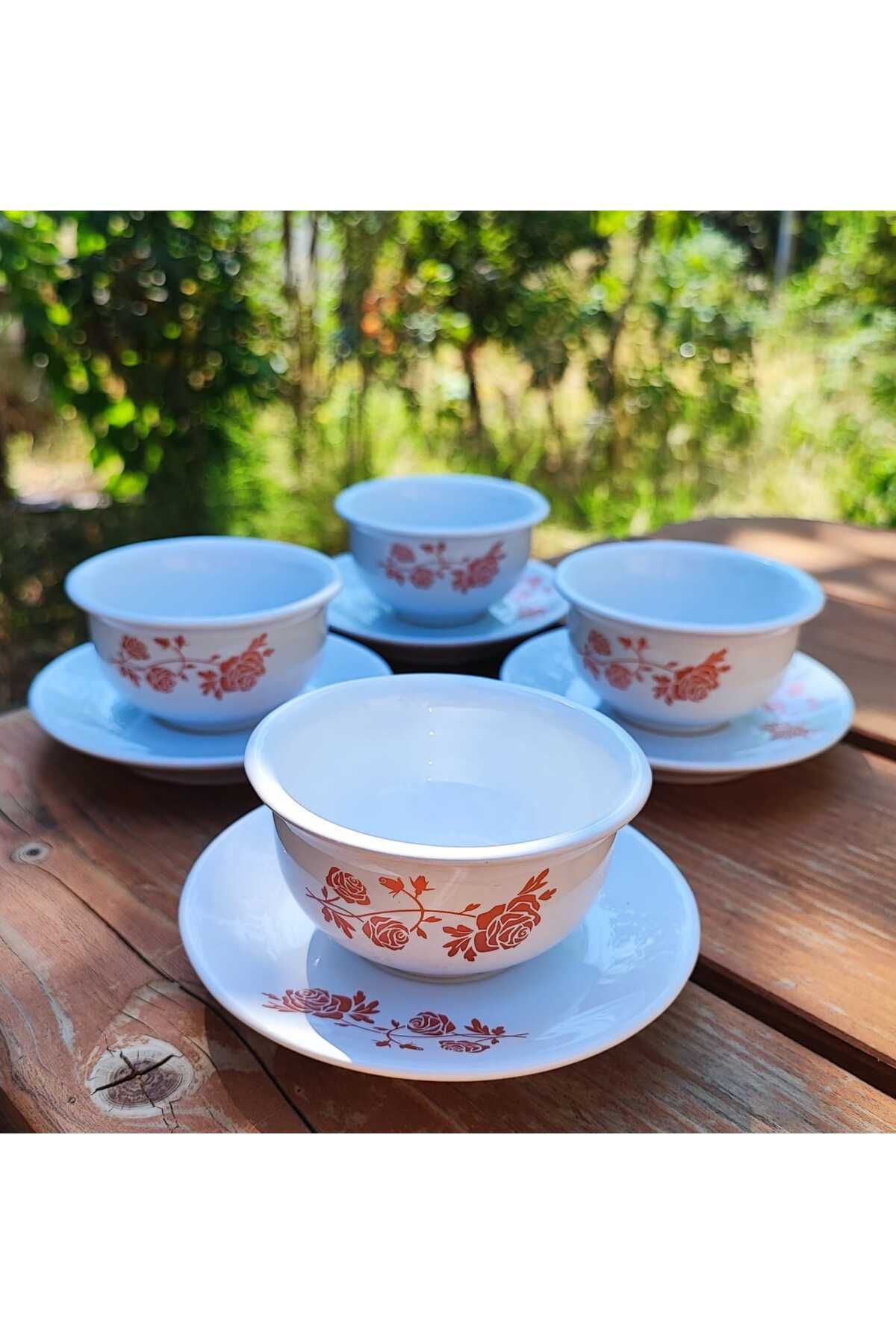 Home Osmanlı Kahve Fincanı, Metalik Gül Desenli, Dört Kişilik