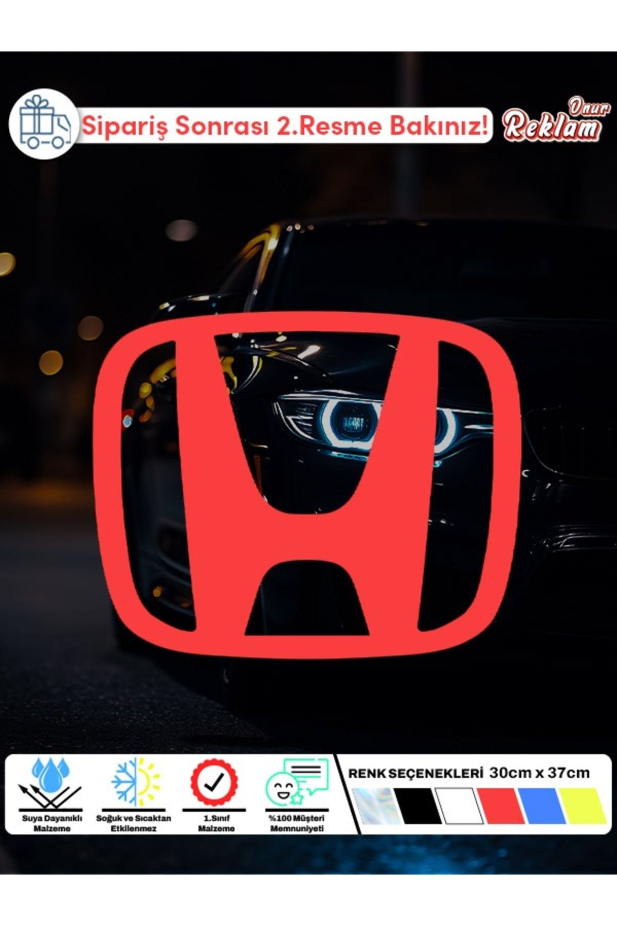 Onur Reklam Honda Logo Sticker | 30x37 cm Büyük Araba Camı & Tavan Etiketi