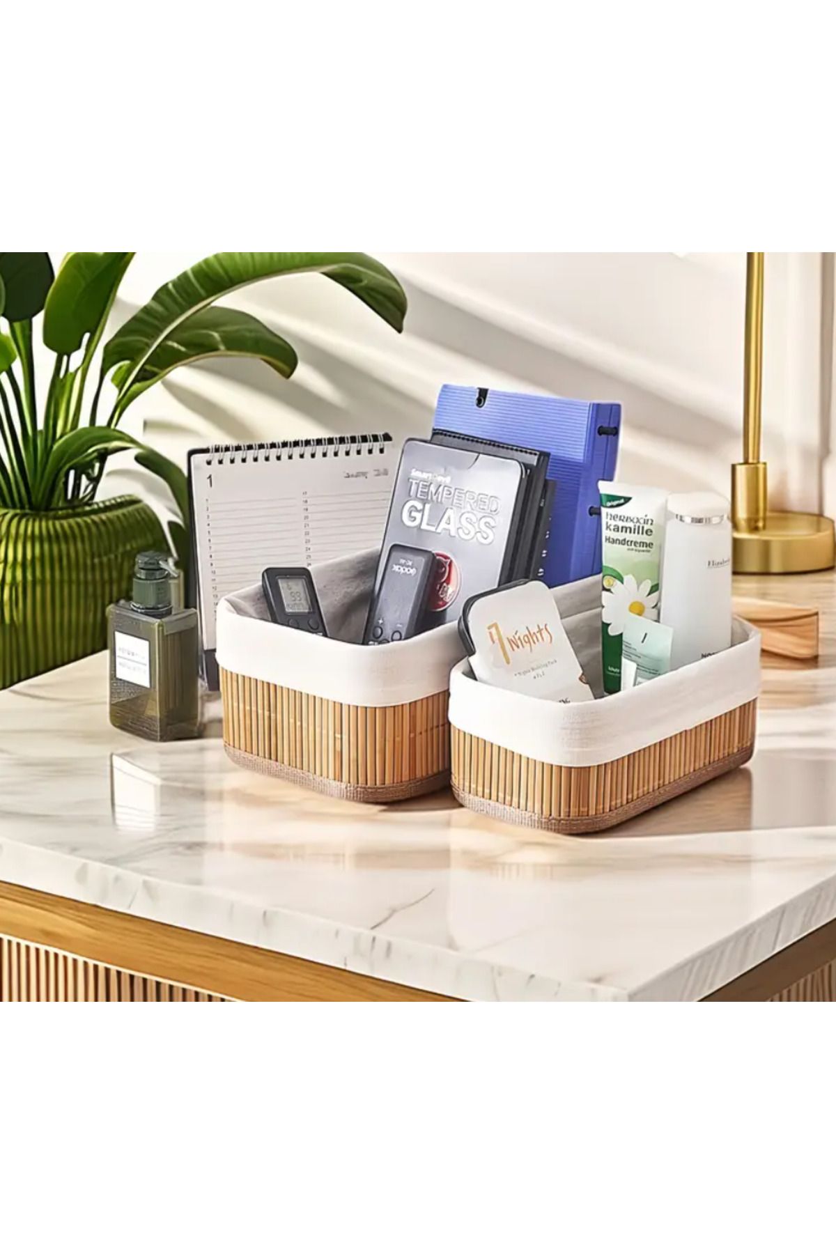 Flash Bazaar-3-Piece Bamboo Basket / Multi-Purpose Bamboo Basket Set Rectangular 4