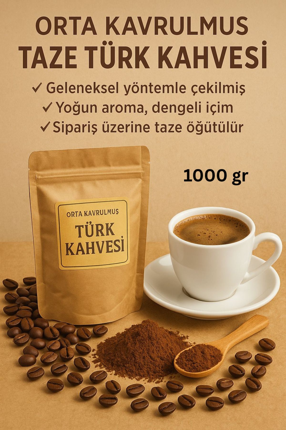 Hepyek Tarihi Büyüksaat Kahvecisi Orta Kavrulmuş Türk Kahvesi 1000 gr – Taze Çekilmiş , Bol Köpüklü