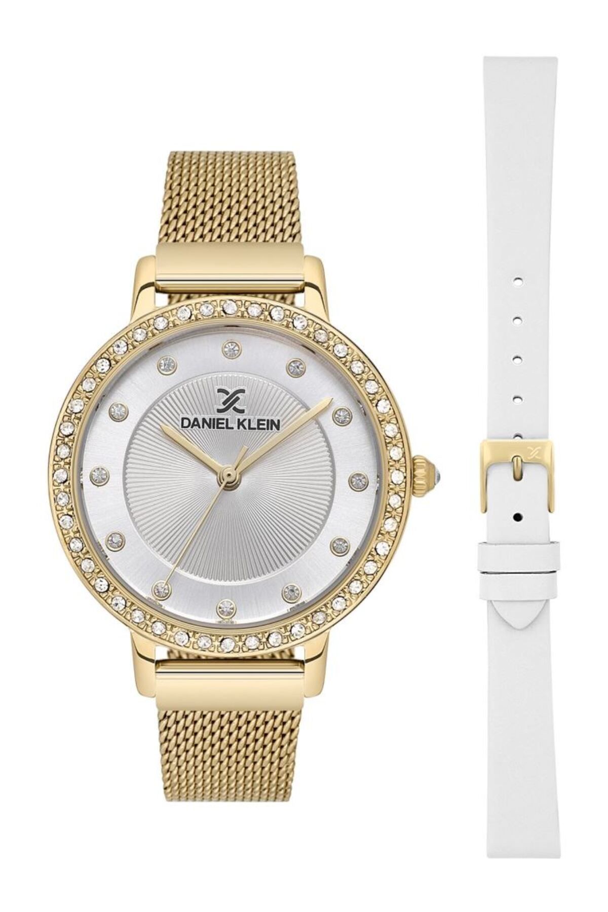 Daniel Klein Yeni Model Gold Renk Kadın Kol Saati ve Beyaz Renk Deri Kordon