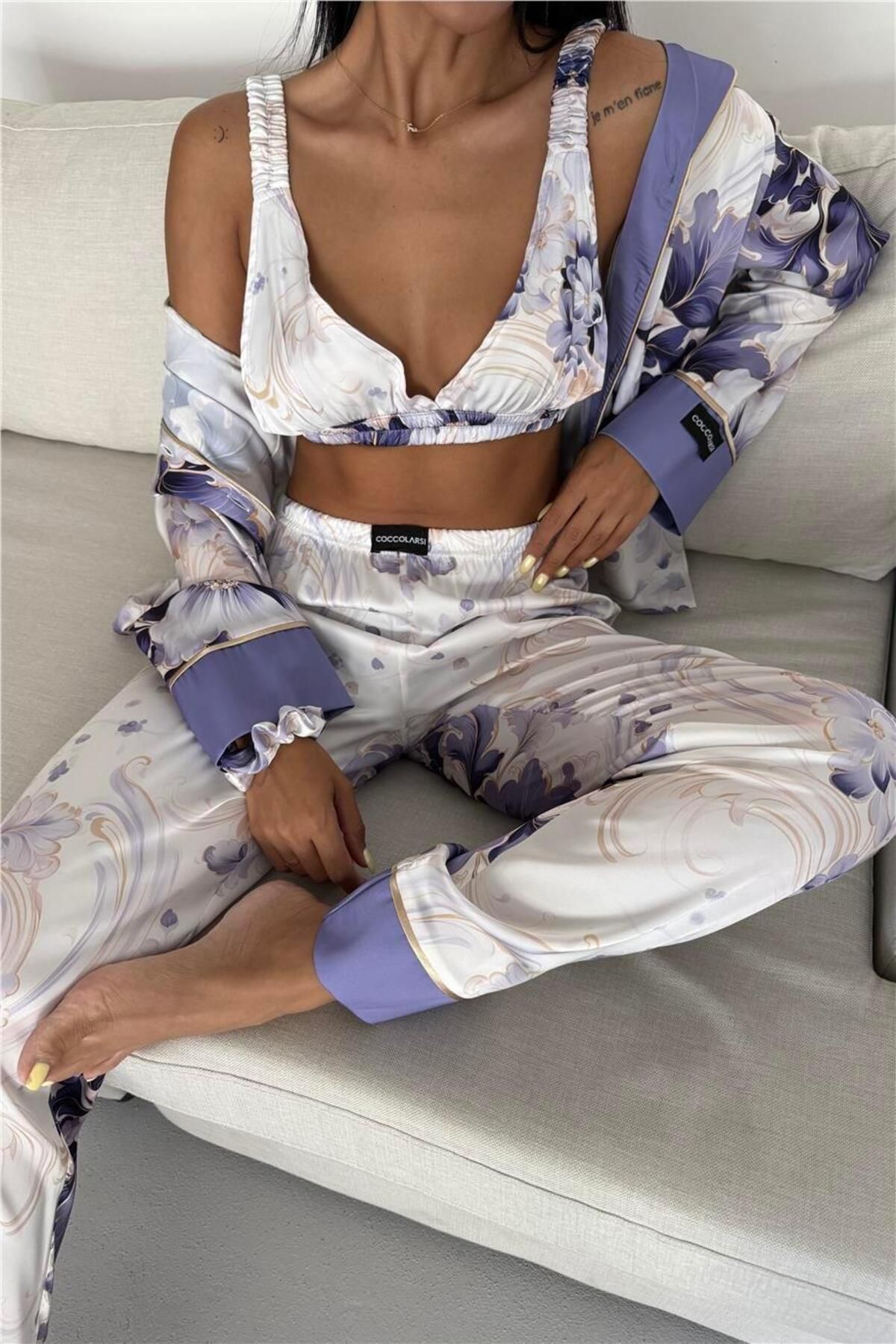 COCCOLARSI Corso D'acqua Saten Üçlü Pijama Takımı CDK23