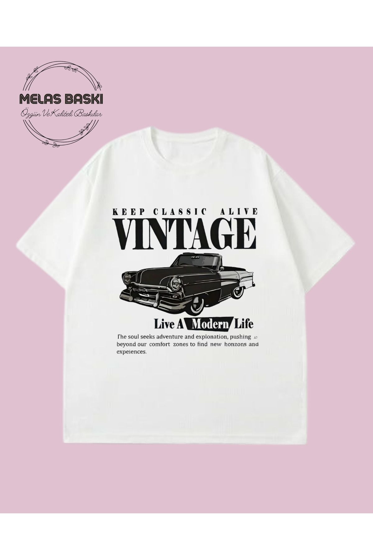 MELAS BASKI Pamuklu Oversize Vintage Baskılı Tişört