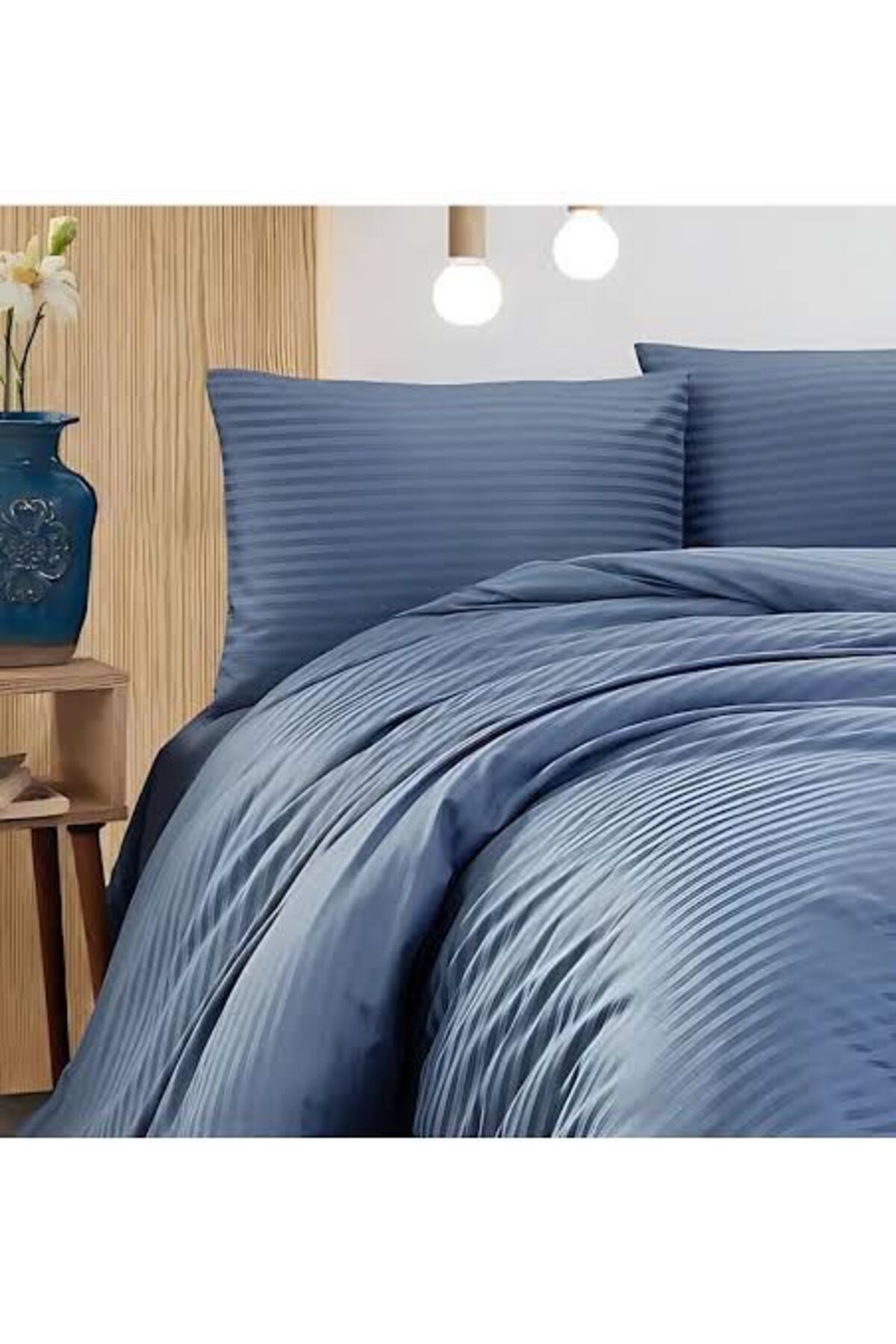 MaralHome Lacivert Çift Kişilik Saten Nevresim Takım