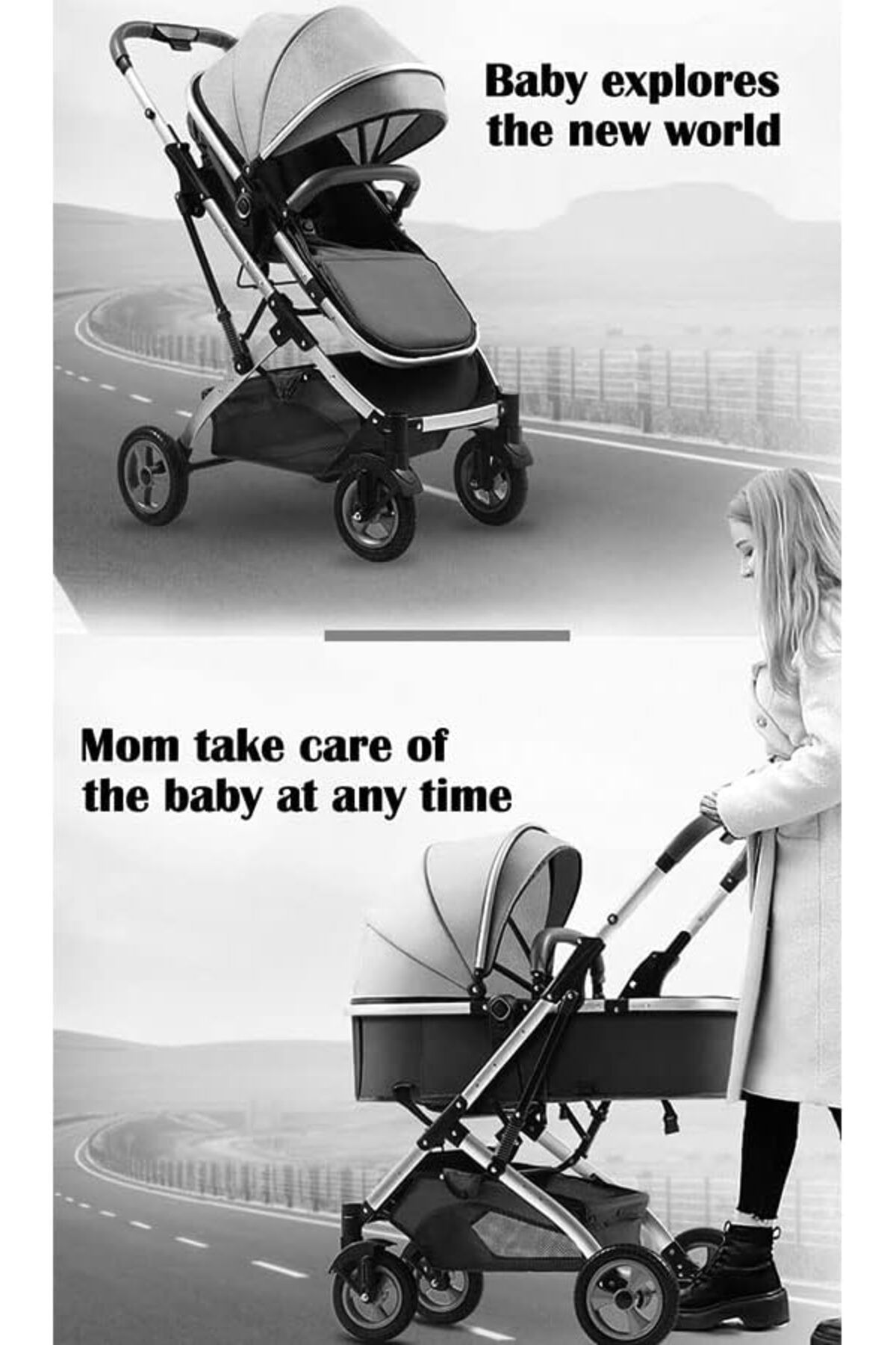 Generic-Lightweight Stroller with Extended Canopy Sit and Lay Lightweight Folding Two-Way Shock Absorption a 2