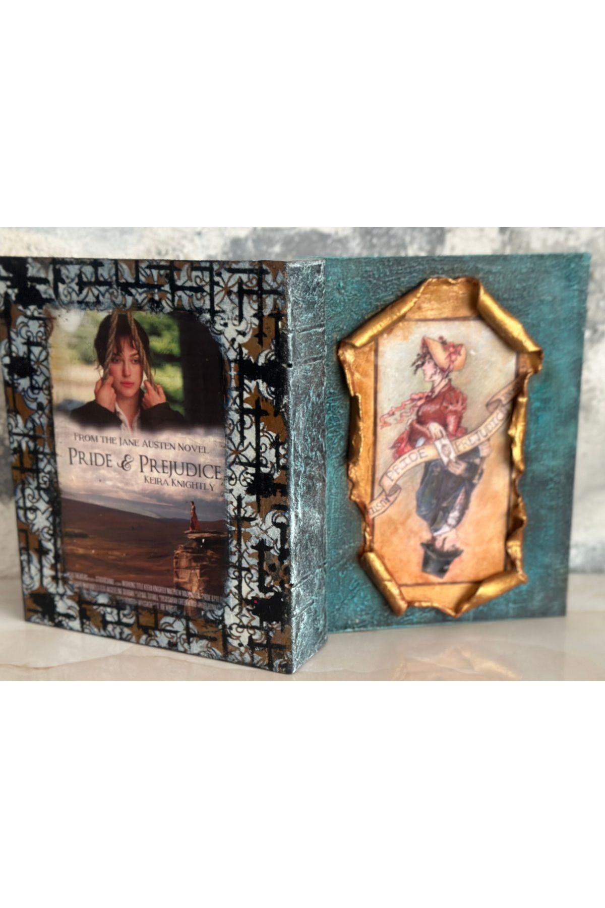 Kumsal Hobi Sanat Jane Austen "Aşk ve Gurur" Temalı Tasarım Ahşap Kitap Kutu
