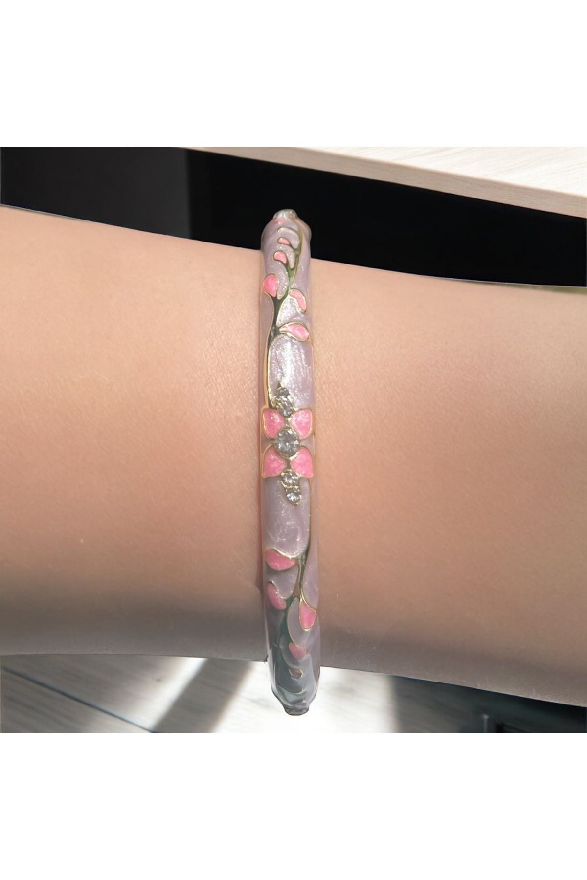 HNG JEWELRY MİNELİ RENKLİ DESENLİ BİLEZİK PEMBE ÇİÇEKLİ