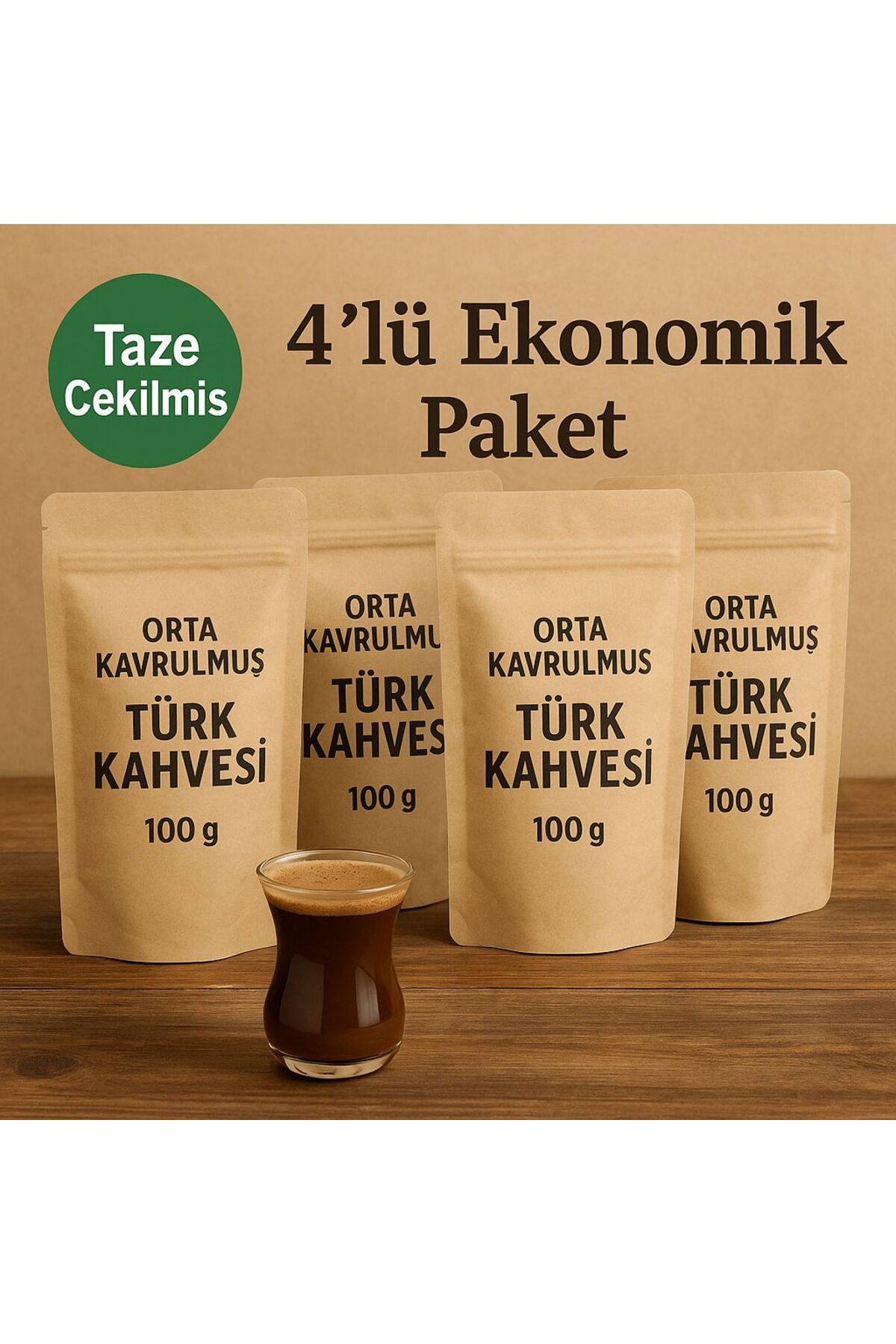 Hepyek Tarihi Büyüksaat Kahvecisi Orta Kavrulmuş Türk Kahvesi 100 gr x 4 Paket– Taze Çekilmiş , Bol Köpüklü