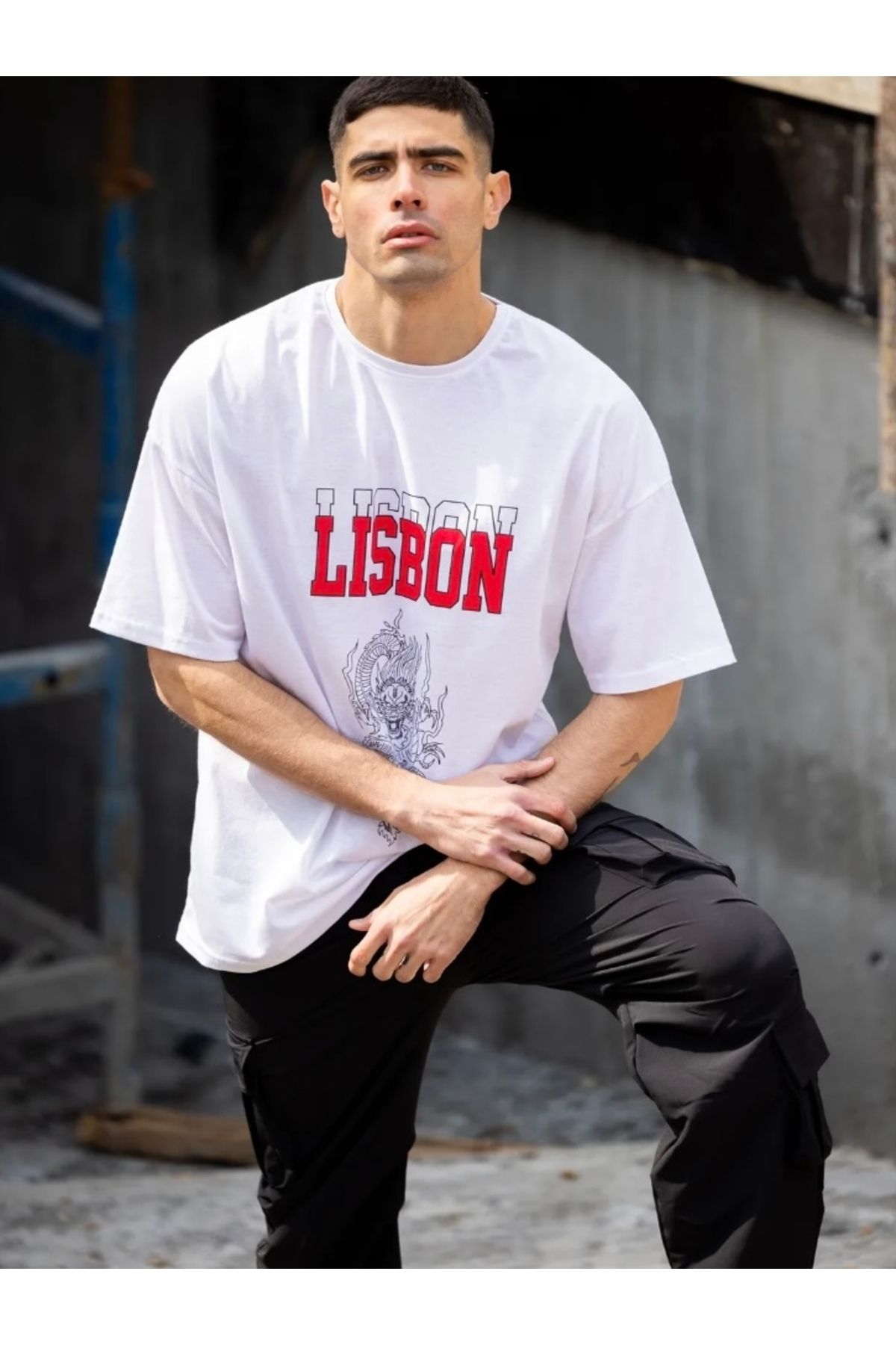 SADE Buteks Lisbon basılı oversize unisex beyaz Tshirt