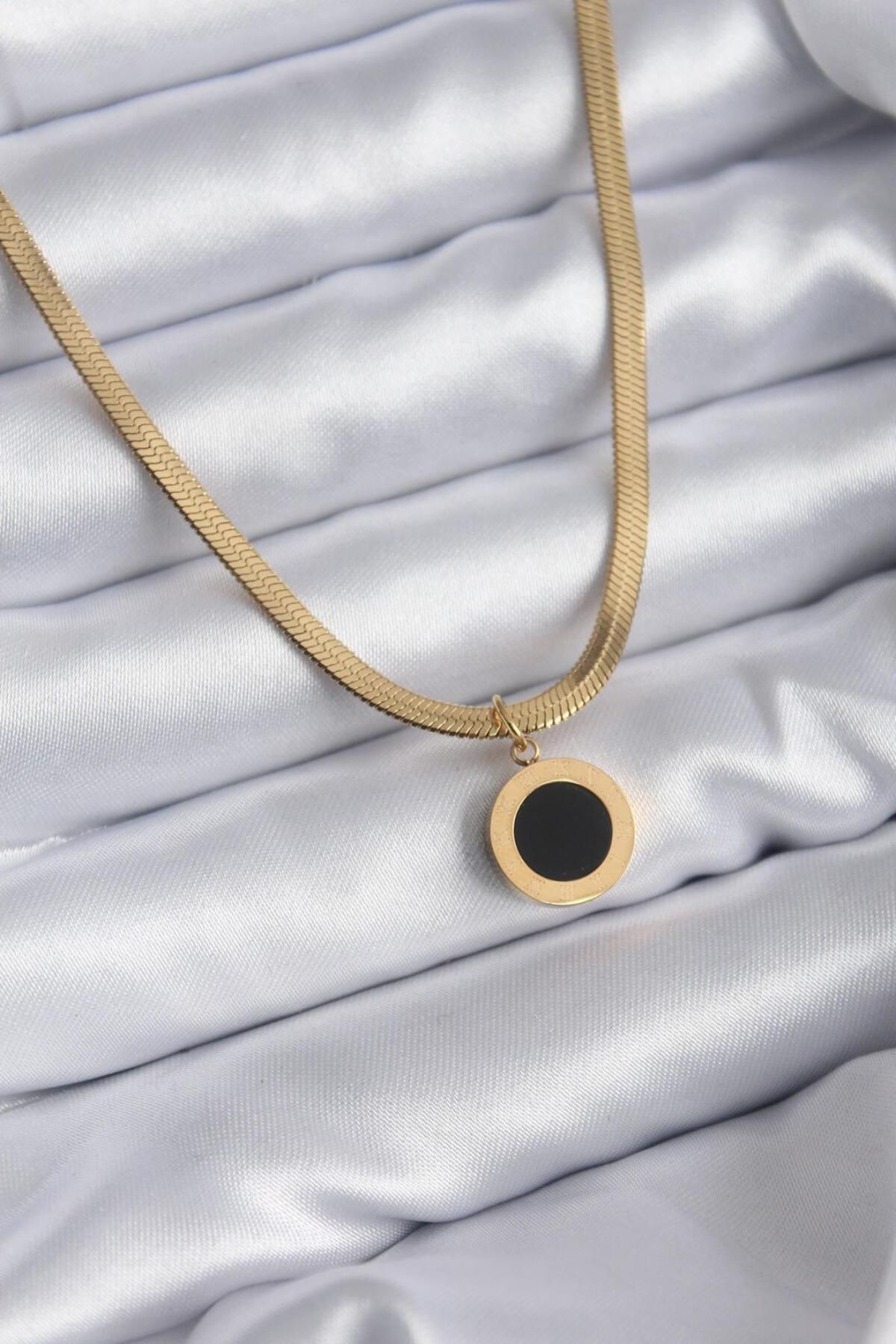 AfraBeauty 316L Çelik Gold Renk İtalyan Zincir Model İşleme Detay Kadın Kolye