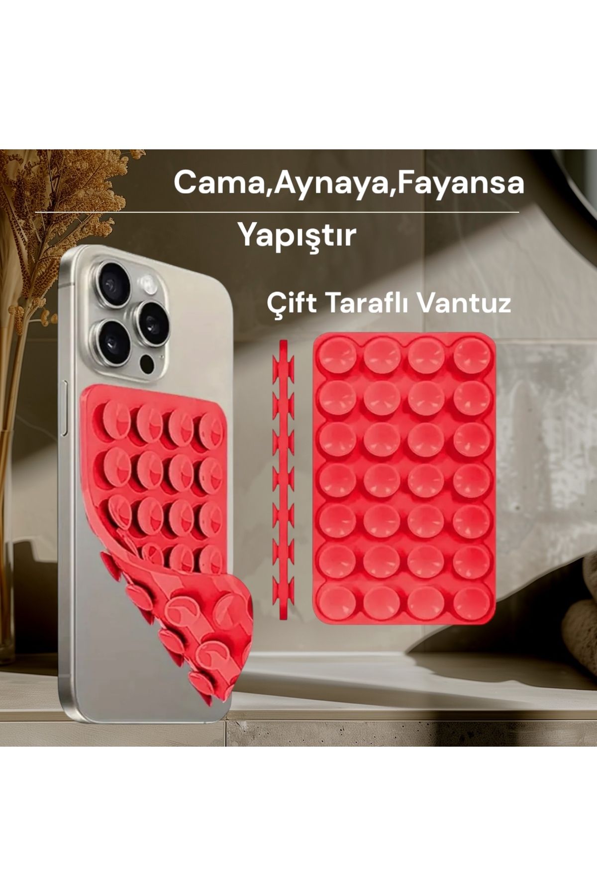 Casecollection Slikon Çift Taraflı Vantuz Telefon Tutucu Vakum,Cama Yapışan Çift Taraflı