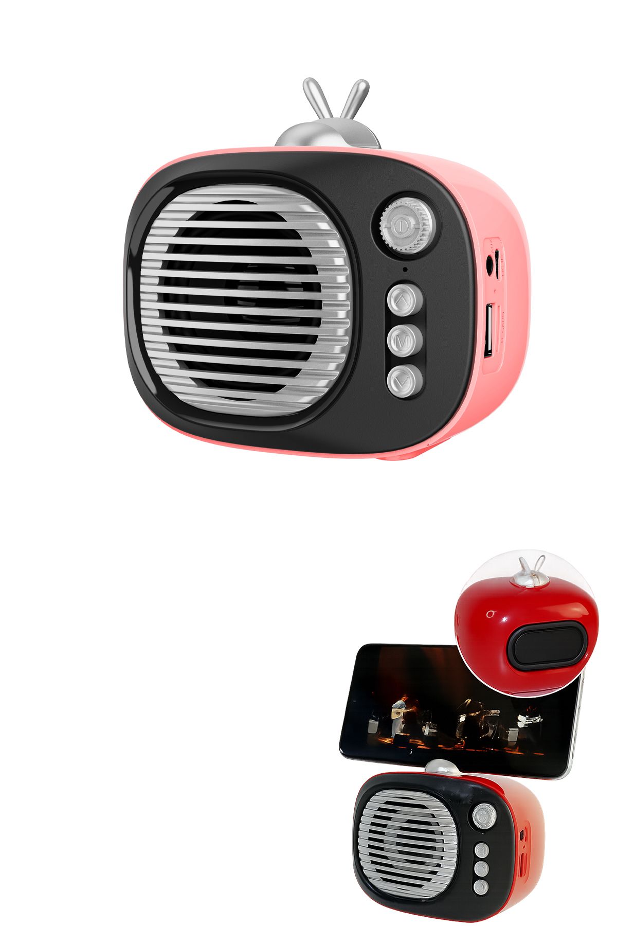 TECHNOMEN Retro Mini Bluetooth Hoparlör Telefon Standlı – Kablosuz Taşınabilir Ses Bombası