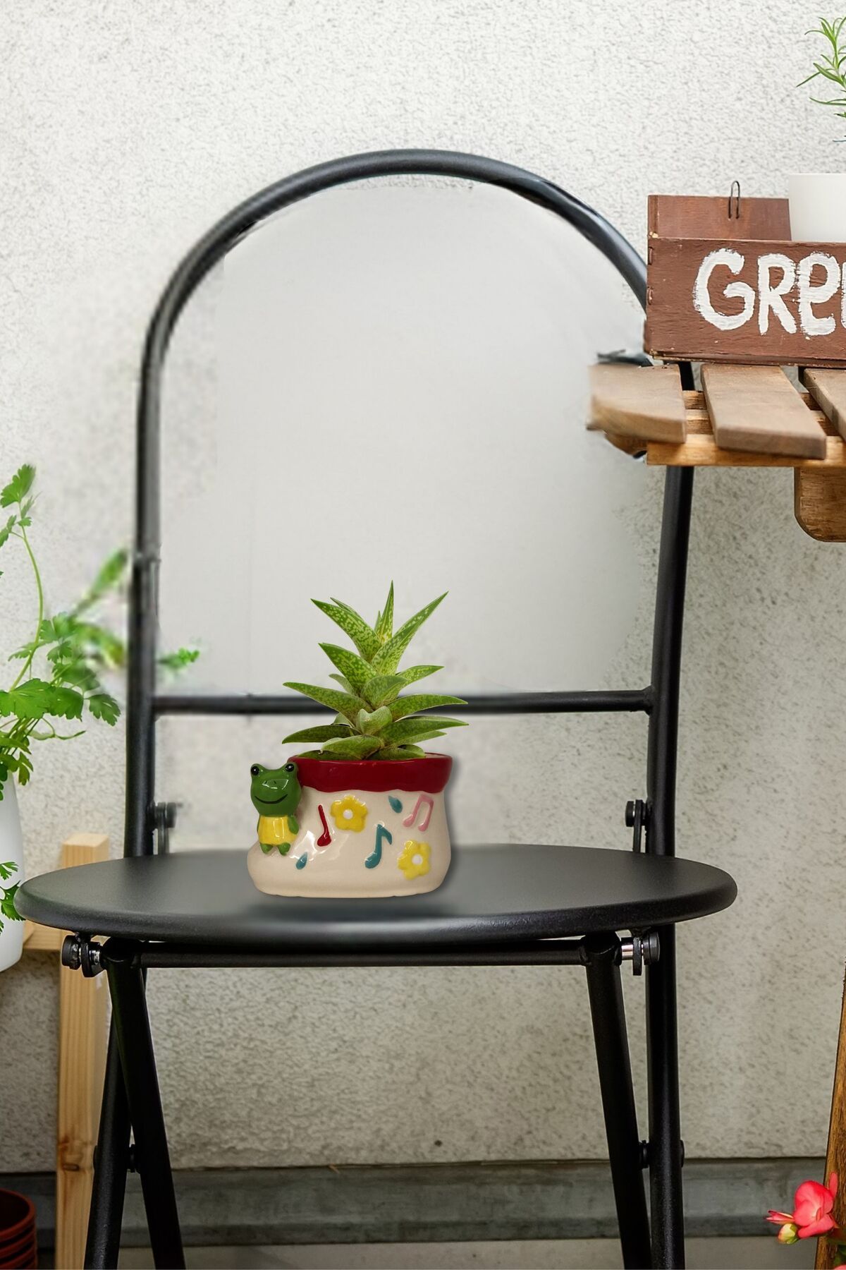 EL İŞİ DİY CRAFT Minik Kurbağa Figürlü Sramik Küçük Kaktüs Sukulent Saksısı Dekoratif Seramik Hediyelik