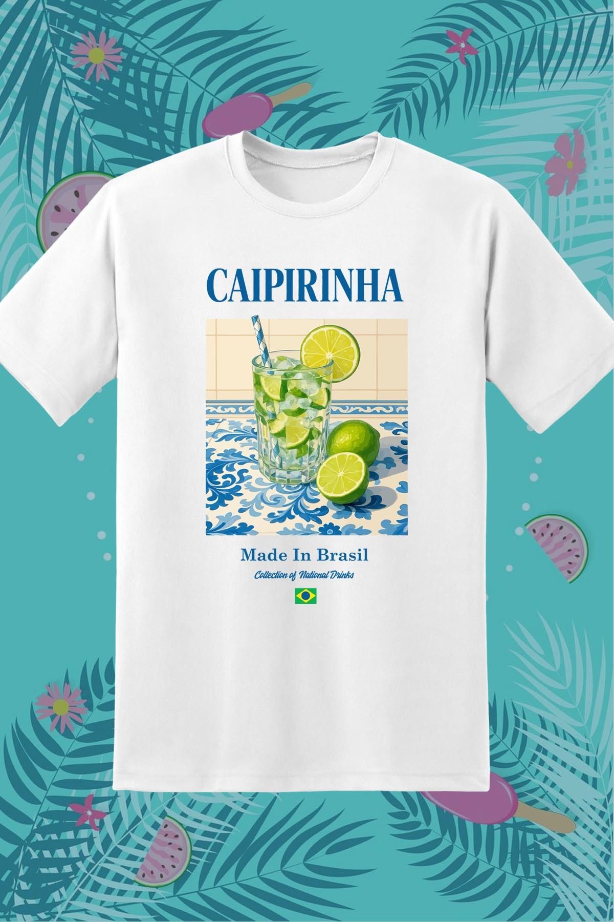 362BASKI Yaz Temalı Caipirinha Kokteyl İçecek Baskılı Tshirt