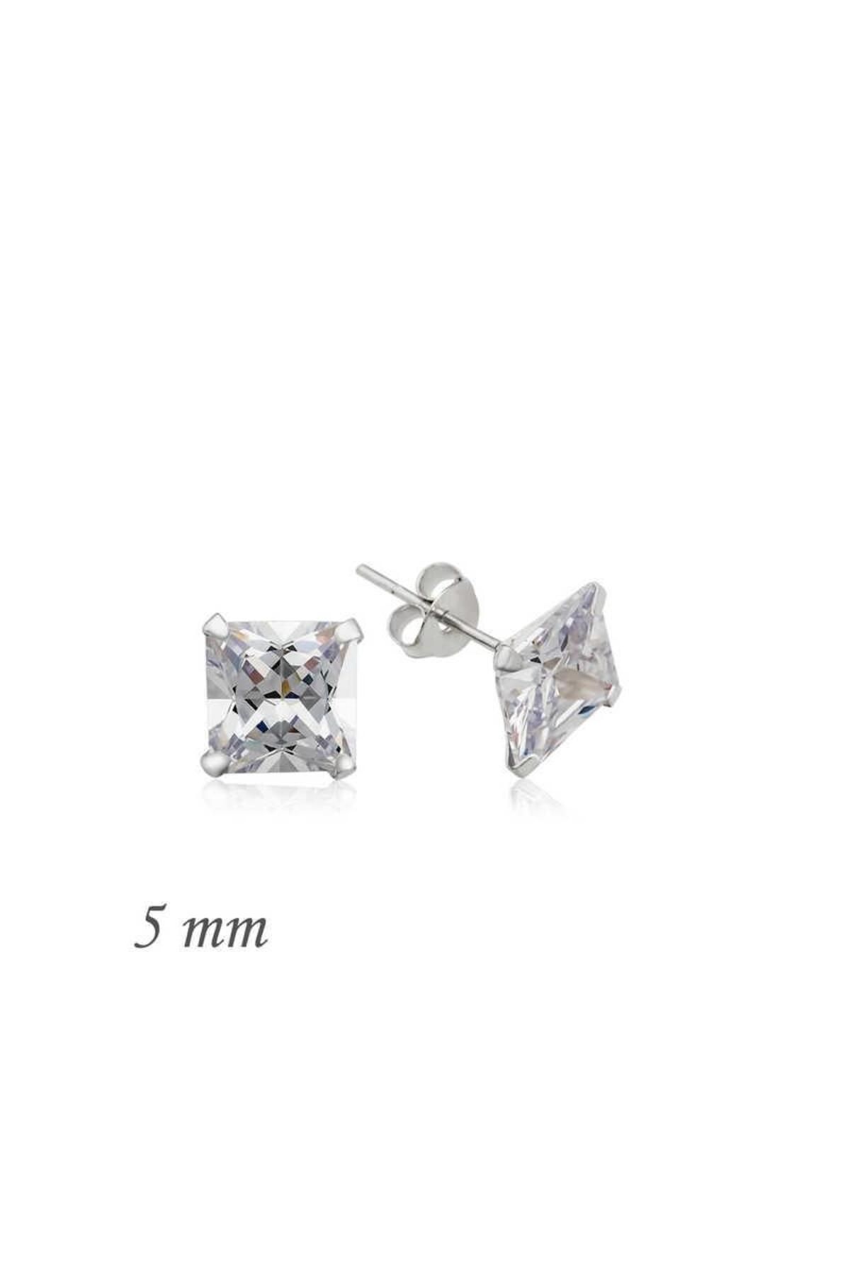 supertrend Süpertrend Gümüş Kare Tek Taş Zirkon Küpe - 5 mm