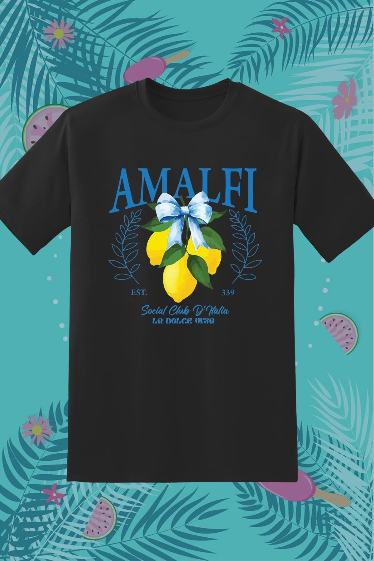 362BASKI Yaz Temalı Limon Amalfi La Dolce Vita Baskılı Tshirt