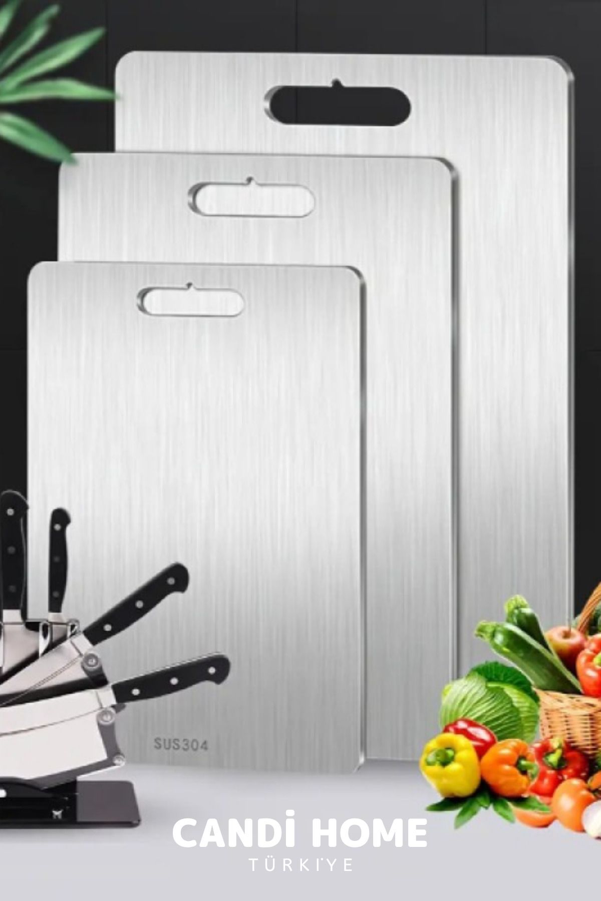 HOBİ CONDİ Premium Özel Seri 3'Lü Çok Amaçlı Kullanışlı Paslanmaz Çelik Kesme Tahtası Seti