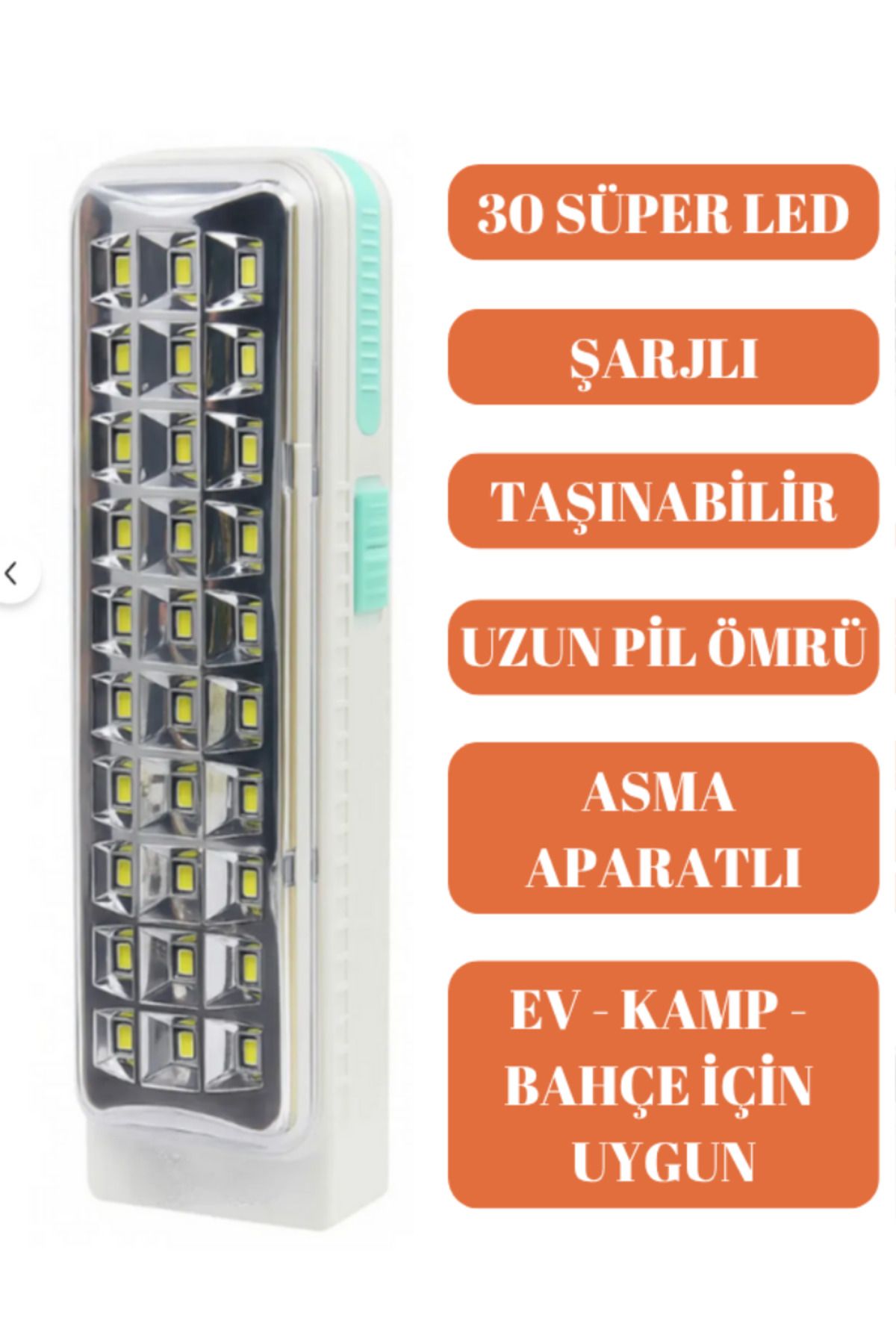 GOBAX Kamp Lambası 30 Süper Led Lamba Kademeli Işıldak Portatif Fener Fiş Şarjlı Aparatlı Kulplu