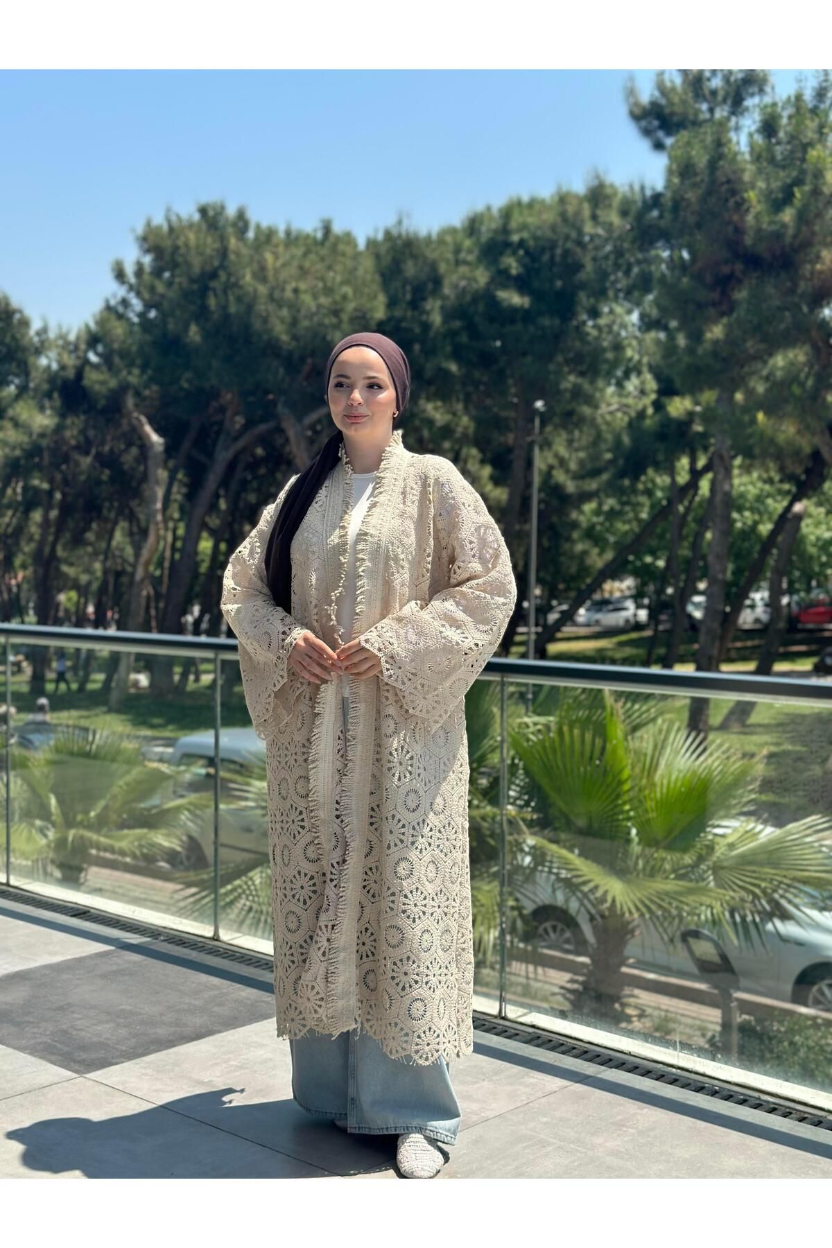 Ranasubaşı Dantelli Güpür Uzun Kimono