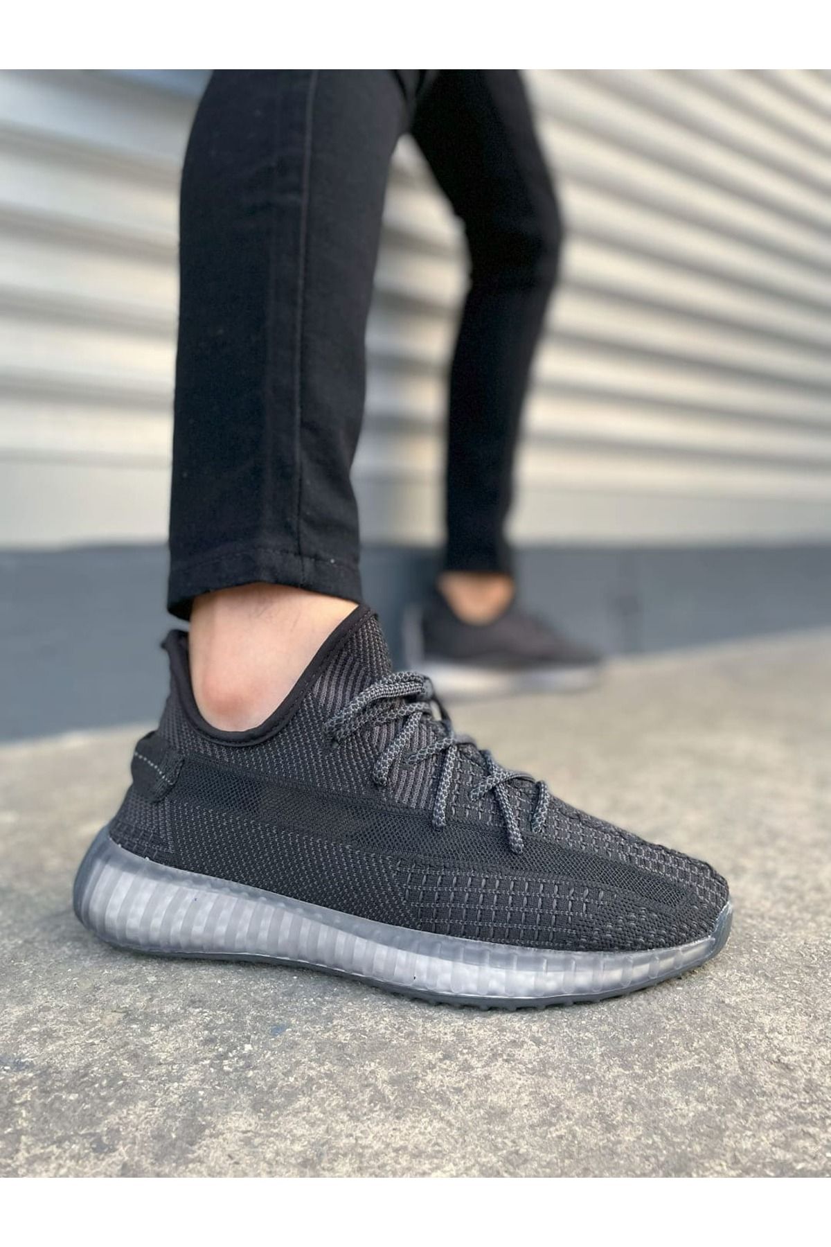 Zerenyus JY305 Pulse Bağcıklı Triko Unisex Günlük Spor Ayakkabı - Siyah Beyaz
