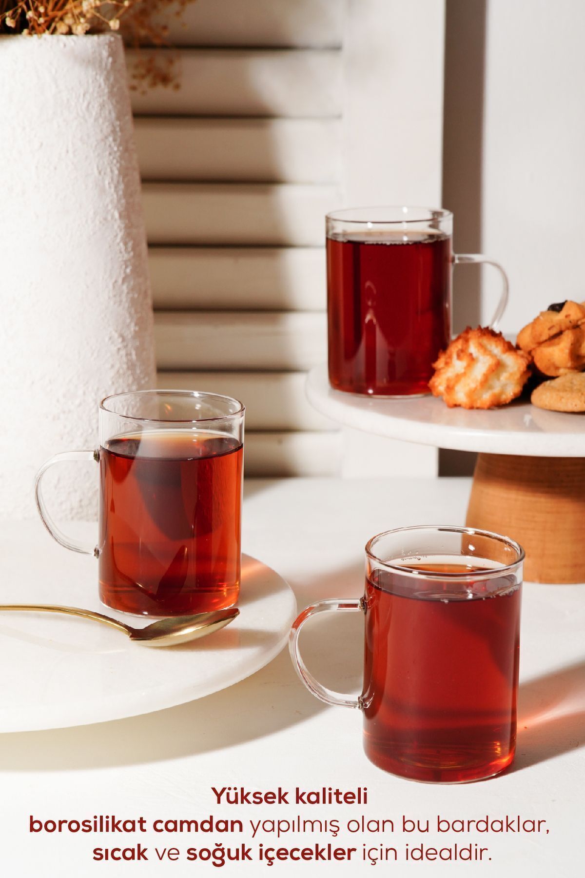 Home 3'lü Isıya Dayanıklı Borosilikat Cam Kupa Bardak