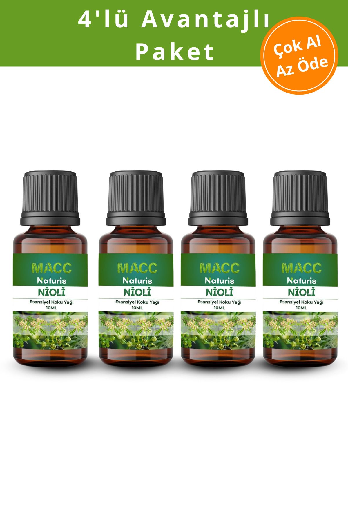 MACC Naturis Nioli Uçucu Yağı 4'lü Set %100 Saf ve Doğal (Niaouli Essential Oil) Esansiyel Uçucu yağ 4x10 ml