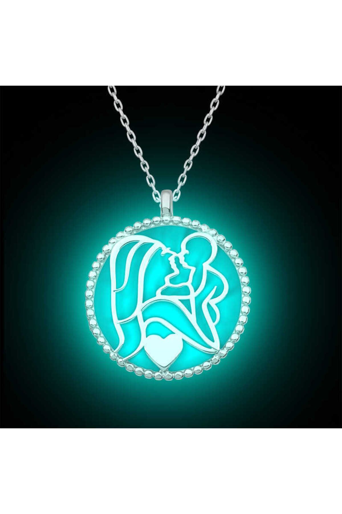 SERRA JEWELS Gümüş Fosforlu Anne Çocuk Sevgisi Kadın Kolye